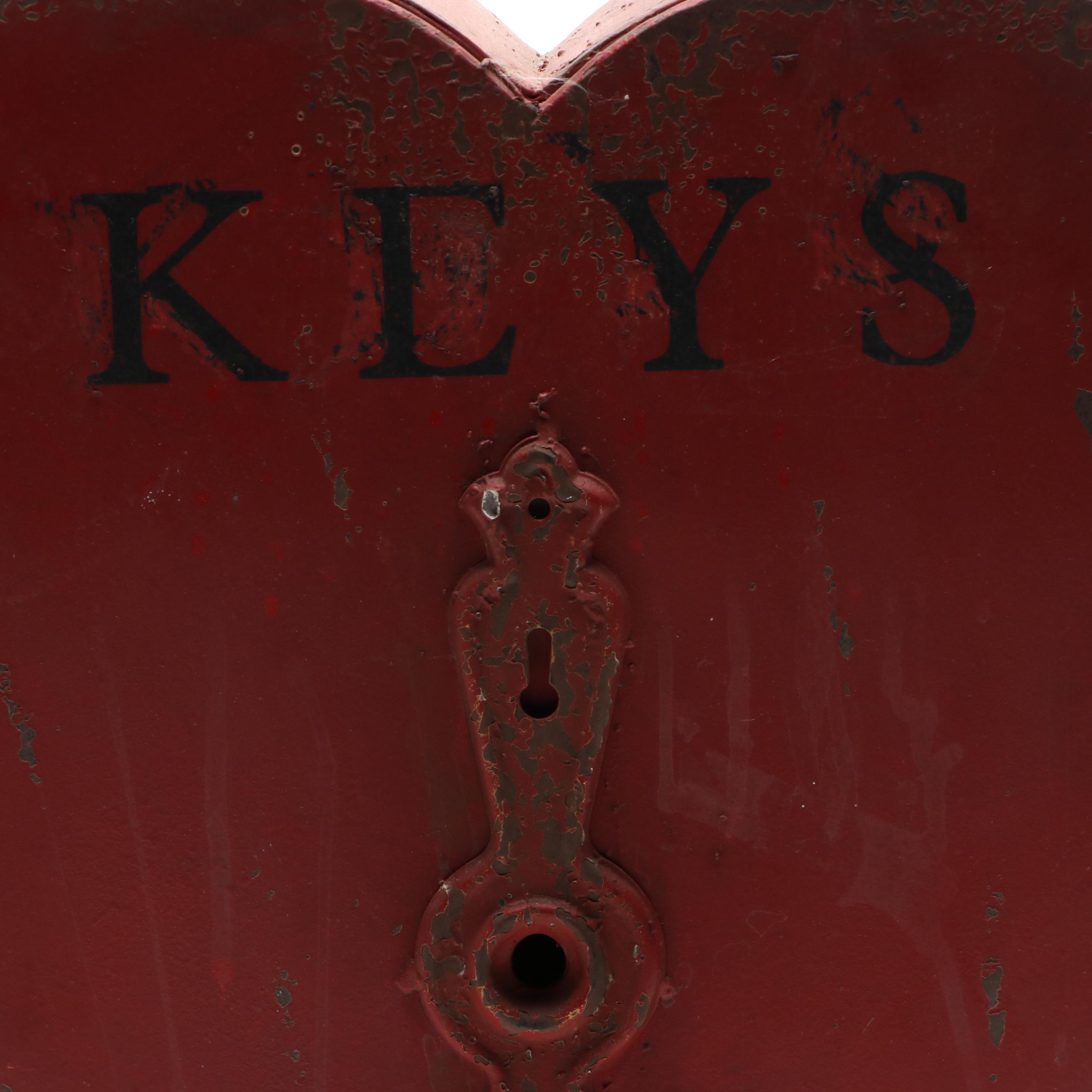 Metal Heart Lock Box With Key Hooks, Early 20th Century