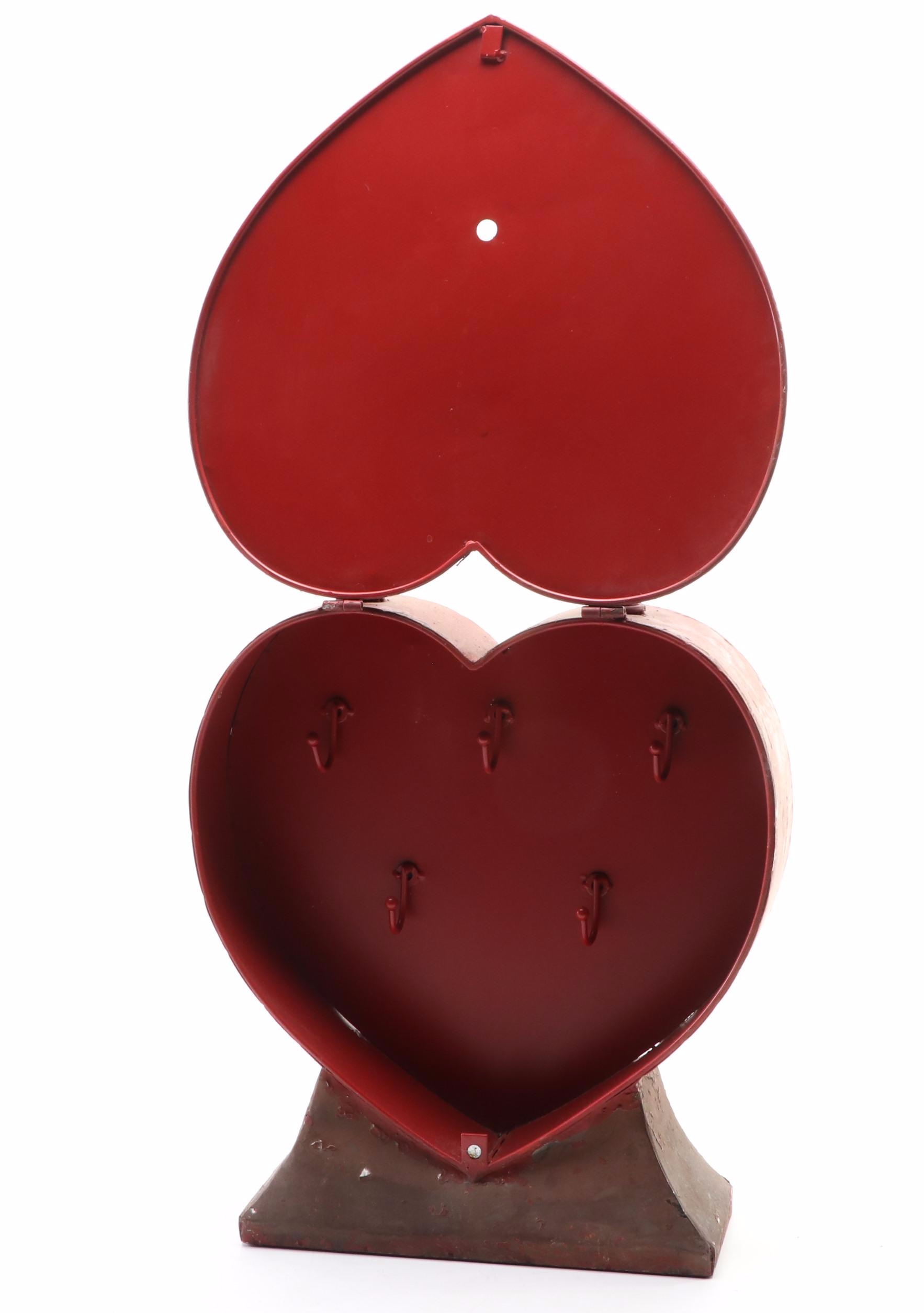 Metal Heart Lock Box With Key Hooks, Early 20th Century