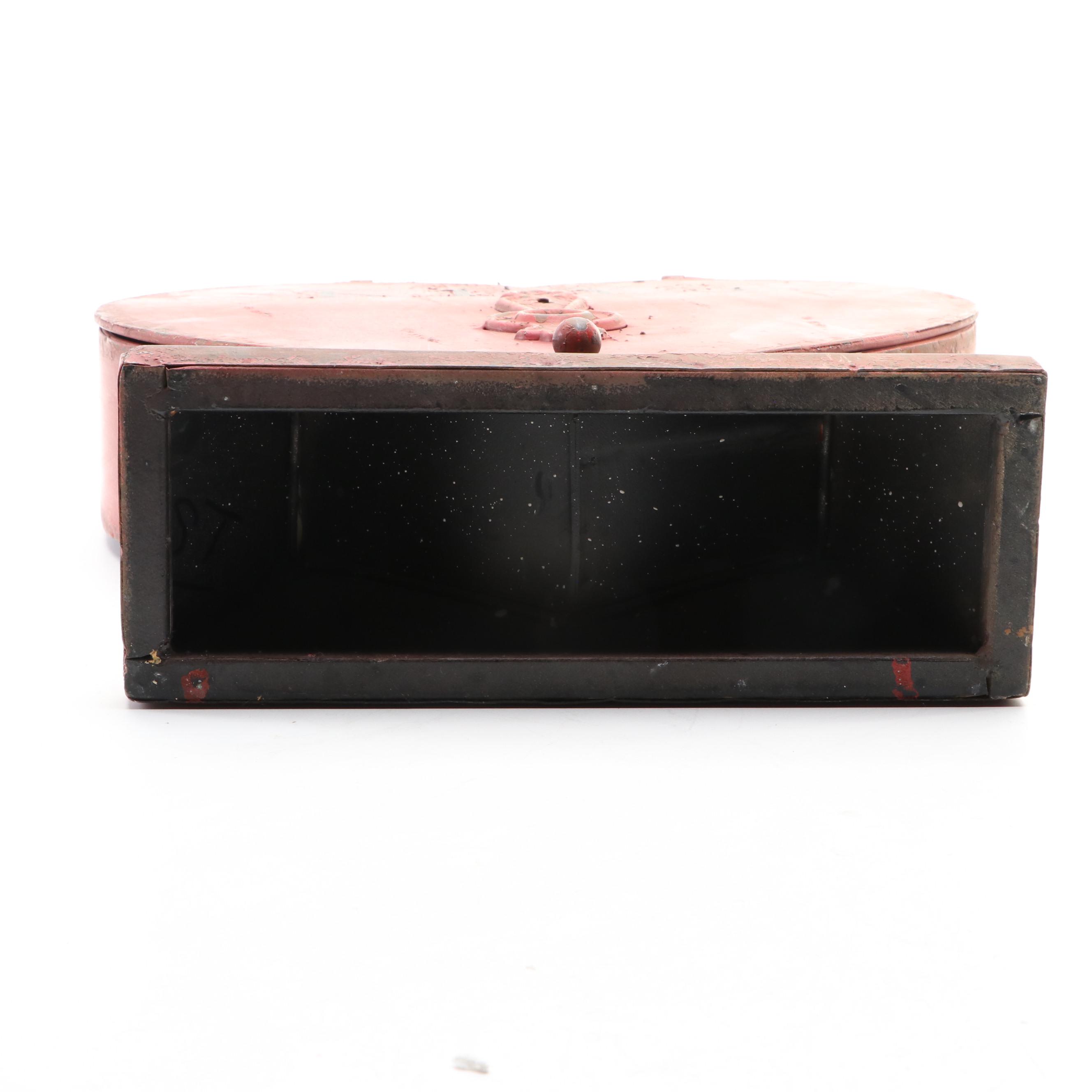 Metal Heart Lock Box With Key Hooks, Early 20th Century