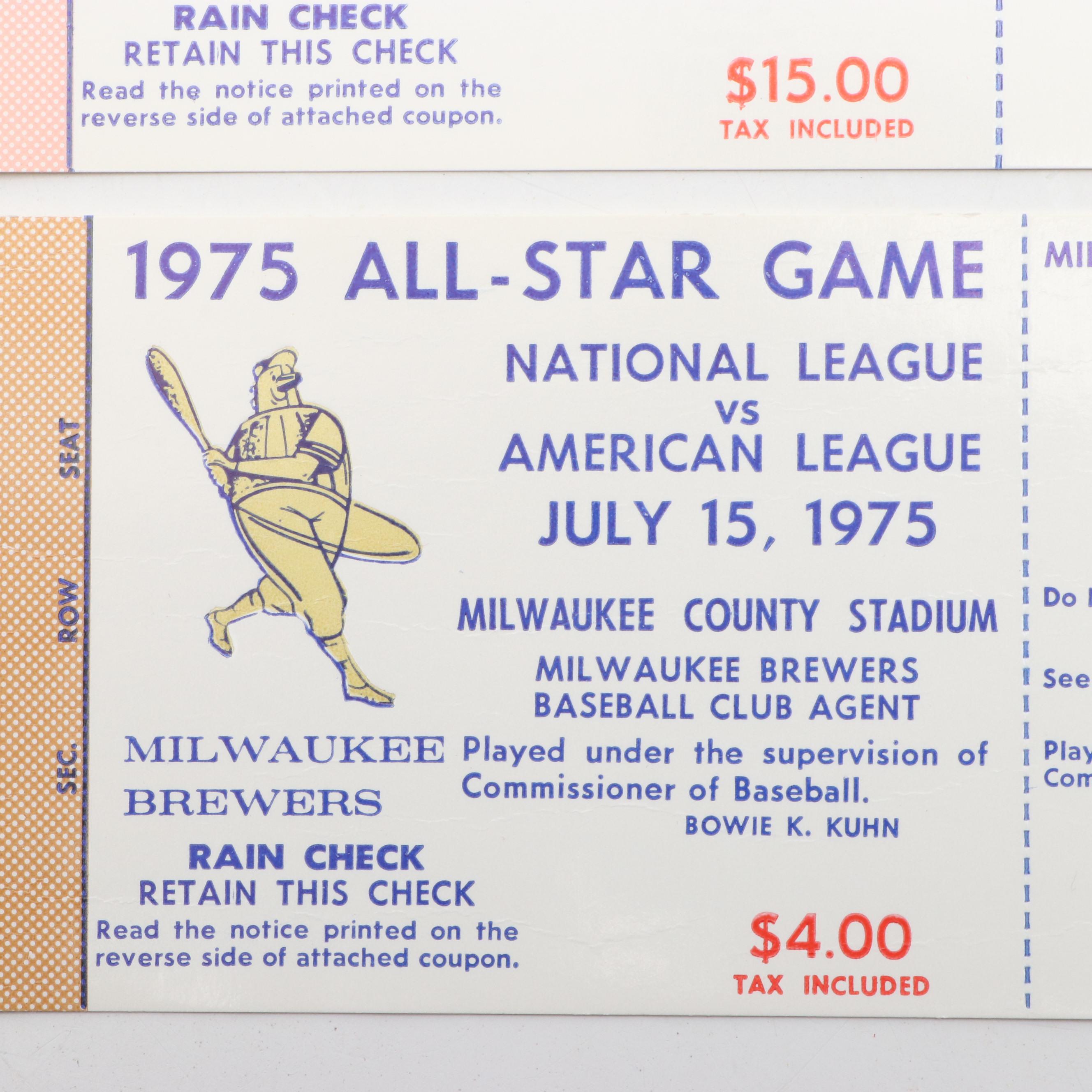 1975 MLB Hank Aaron's Last All-Star Game Tickets