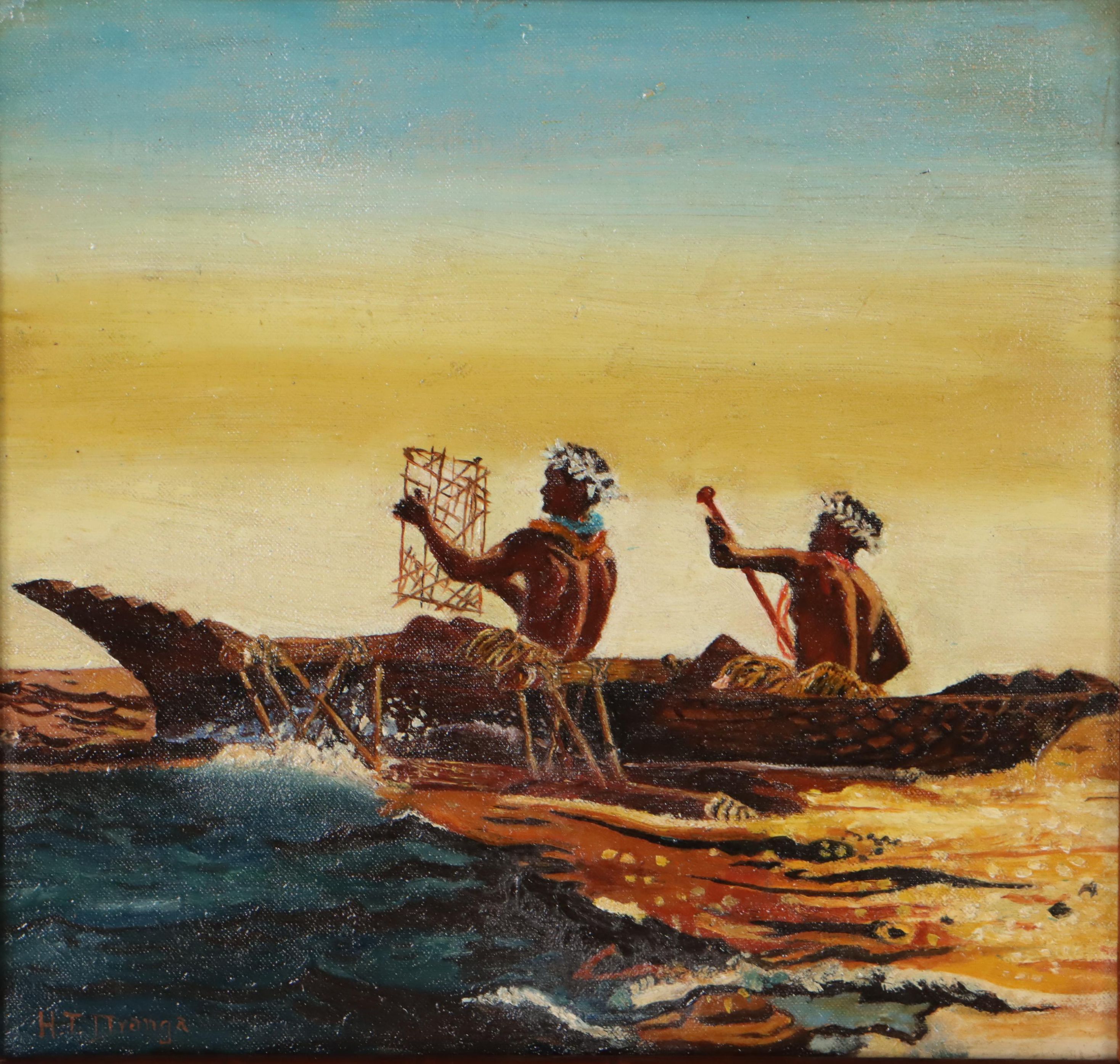 Helen Thomas Dranga Oil Painting of Polynesian Wayfinders, Early 20th Century