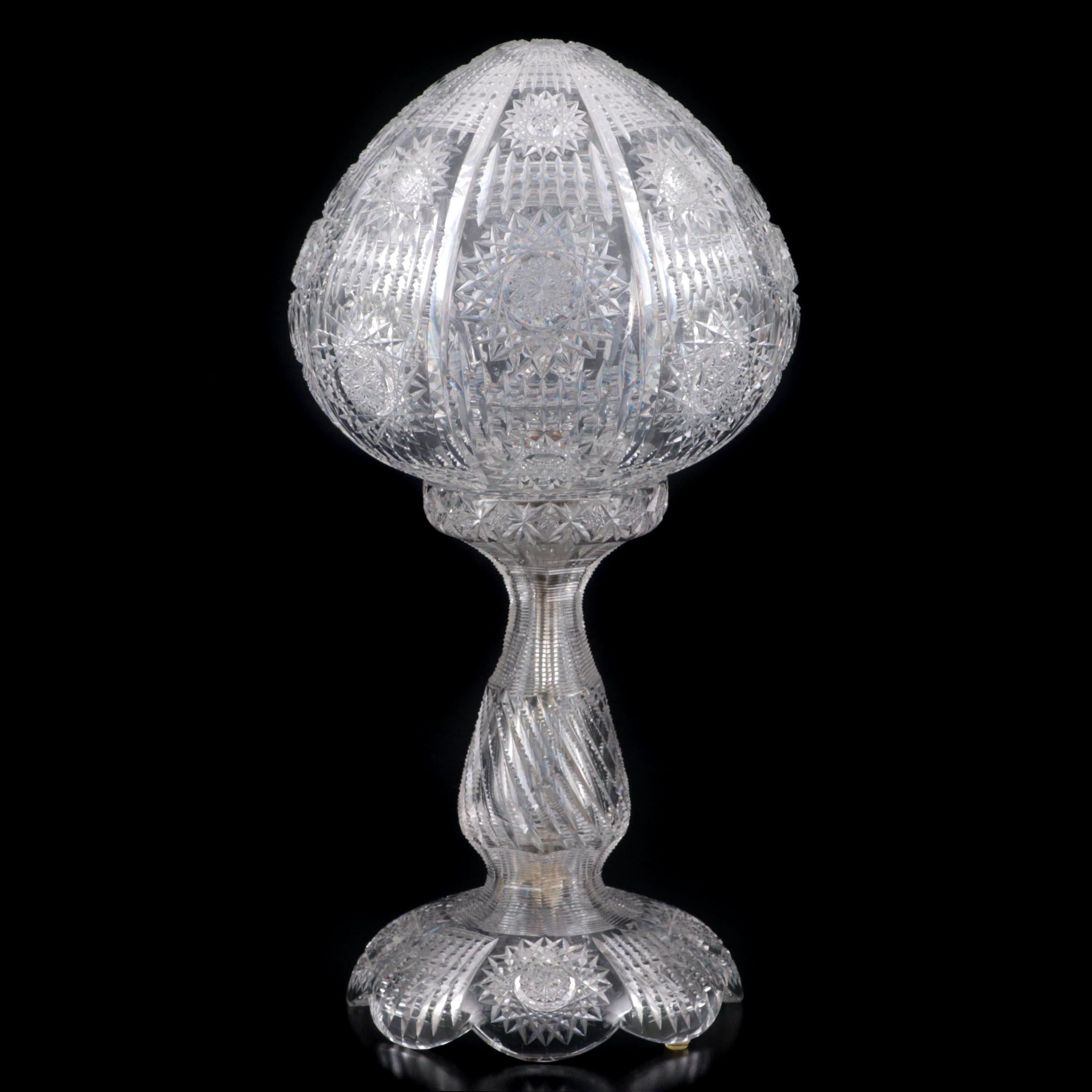 H. C. Fry American Brilliant Cut Glass Mushroom Table Lamp, Early 20th C