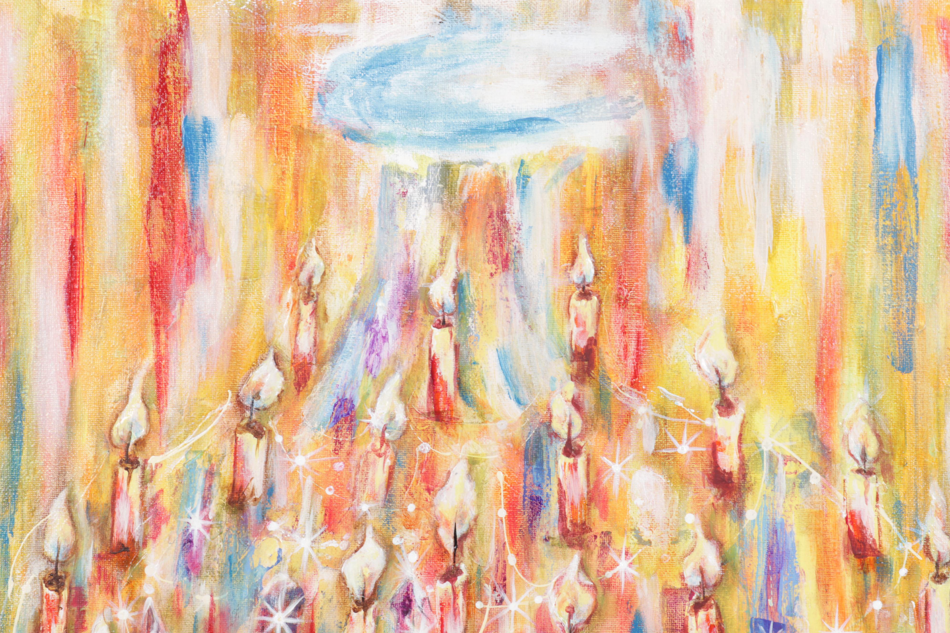 Sandy Daniels Acrylic Painting of Candlelit Chandelier, 2016