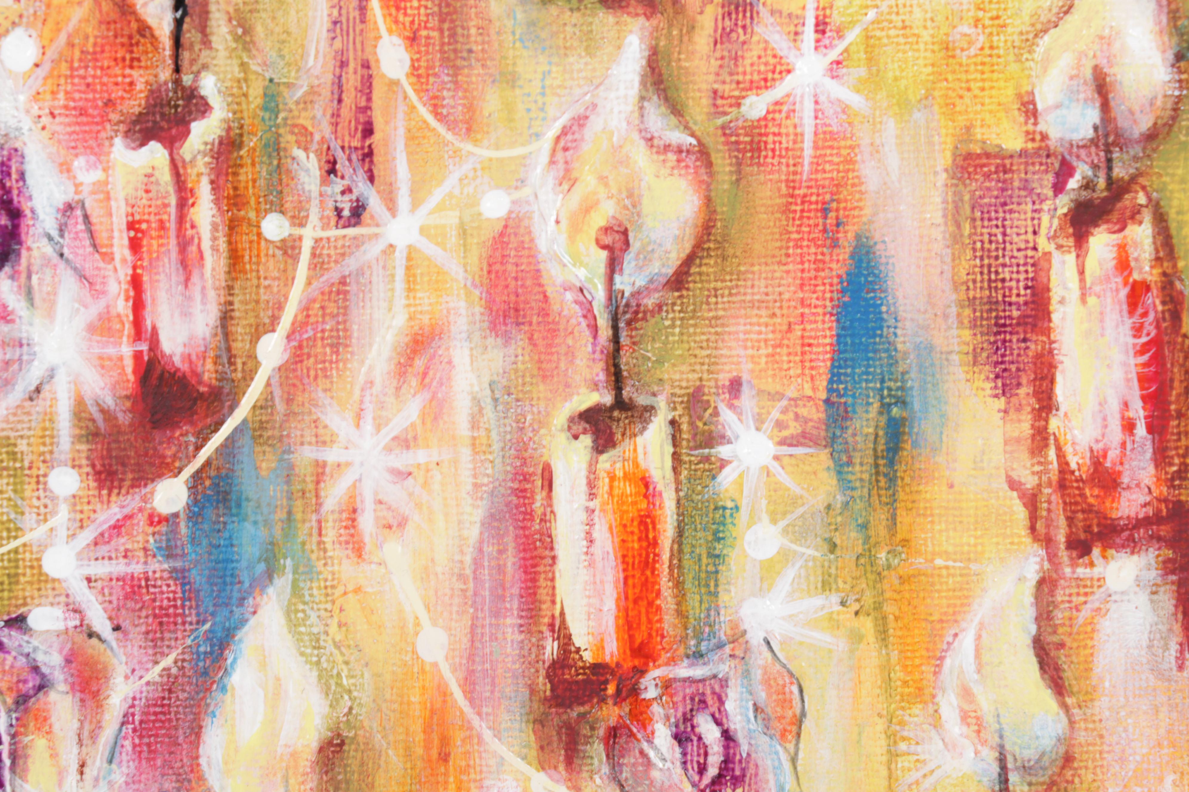 Sandy Daniels Acrylic Painting of Candlelit Chandelier, 2016