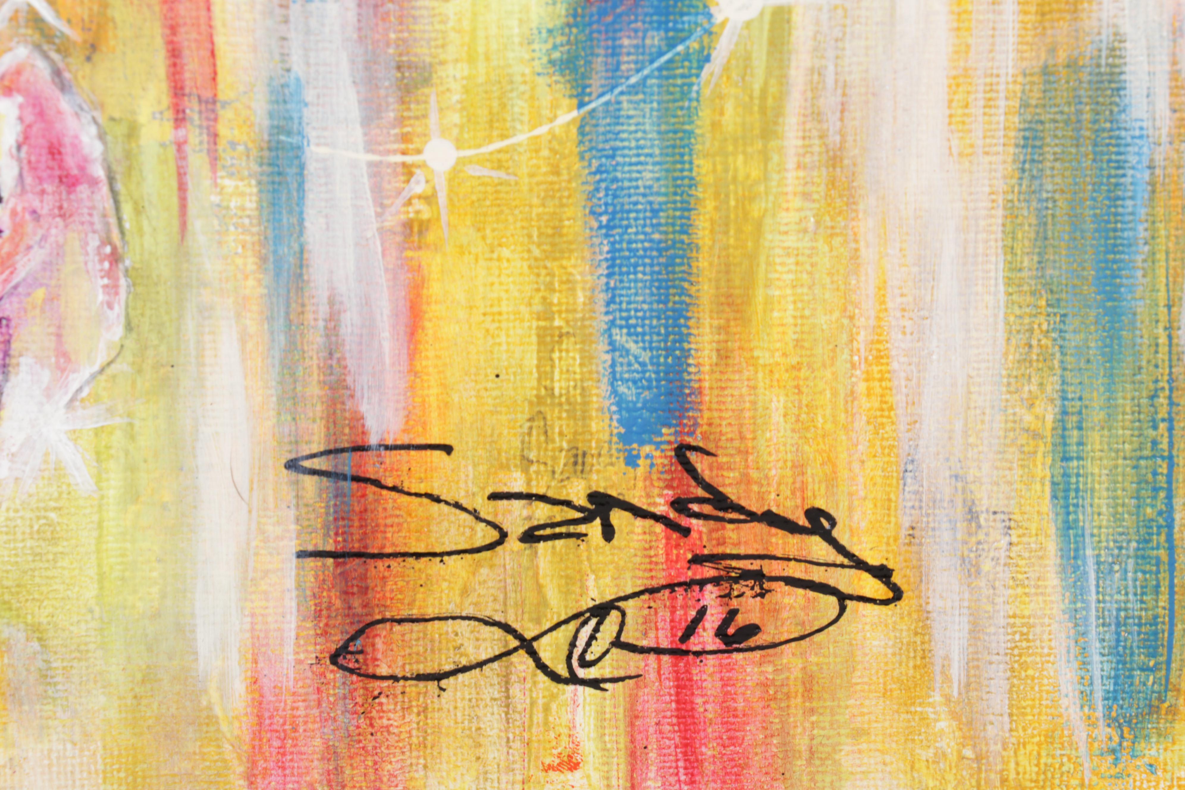 Sandy Daniels Acrylic Painting of Candlelit Chandelier, 2016