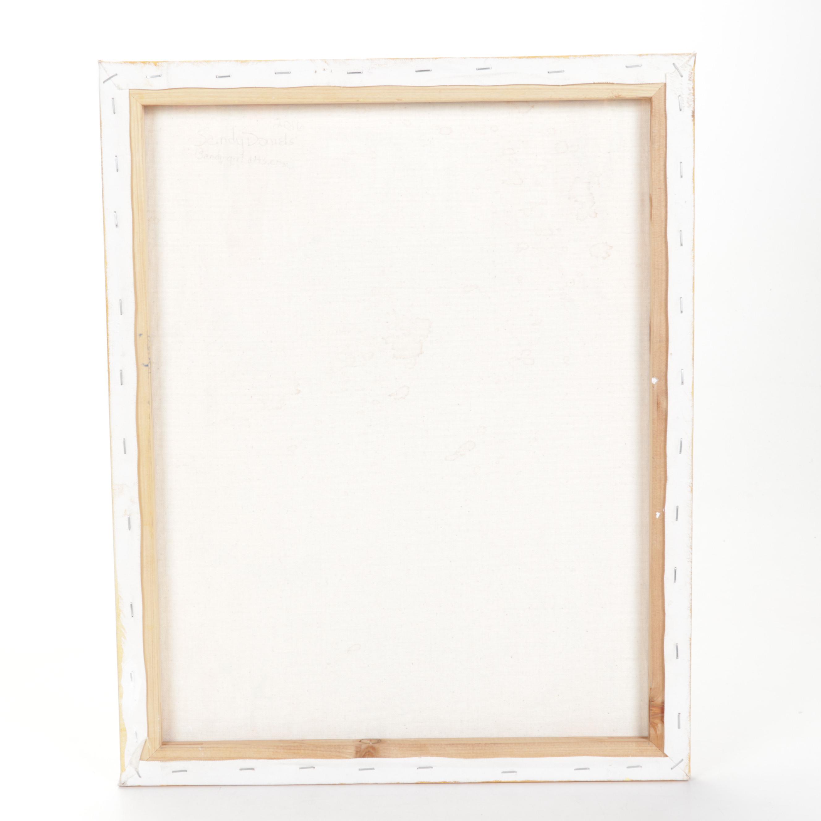 Sandy Daniels Acrylic Painting of Candlelit Chandelier, 2016