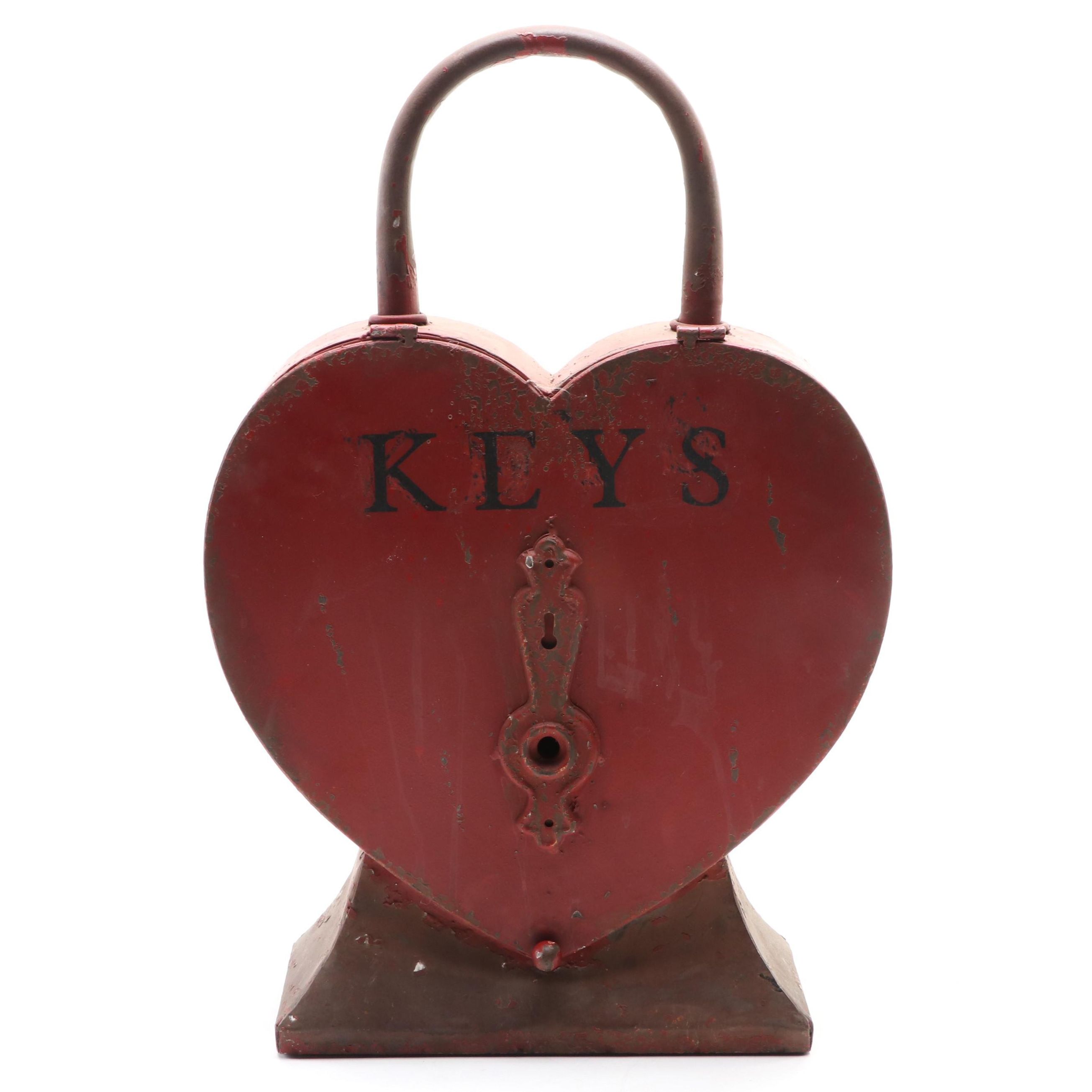 Metal Heart Lock Box With Key Hooks, Early 20th Century