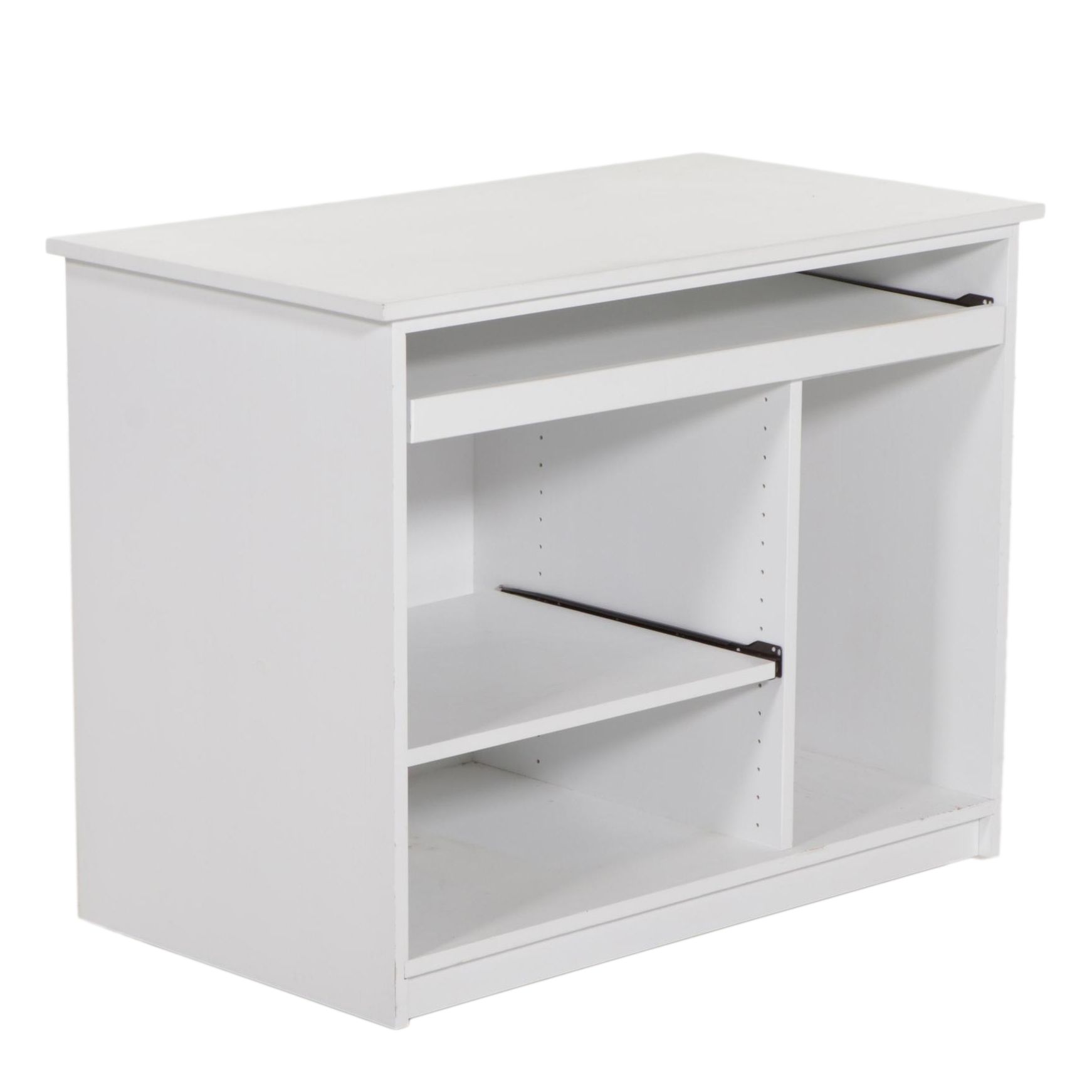 Contemporary White-Finished Rolling Computer Desk with Pull-Out Shelves