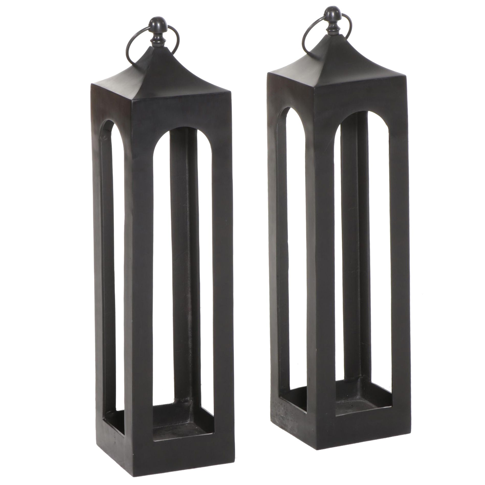 Pair of Pottery Barn "Caleb" Black Powder-Coated Aluminum Candle Lanterns