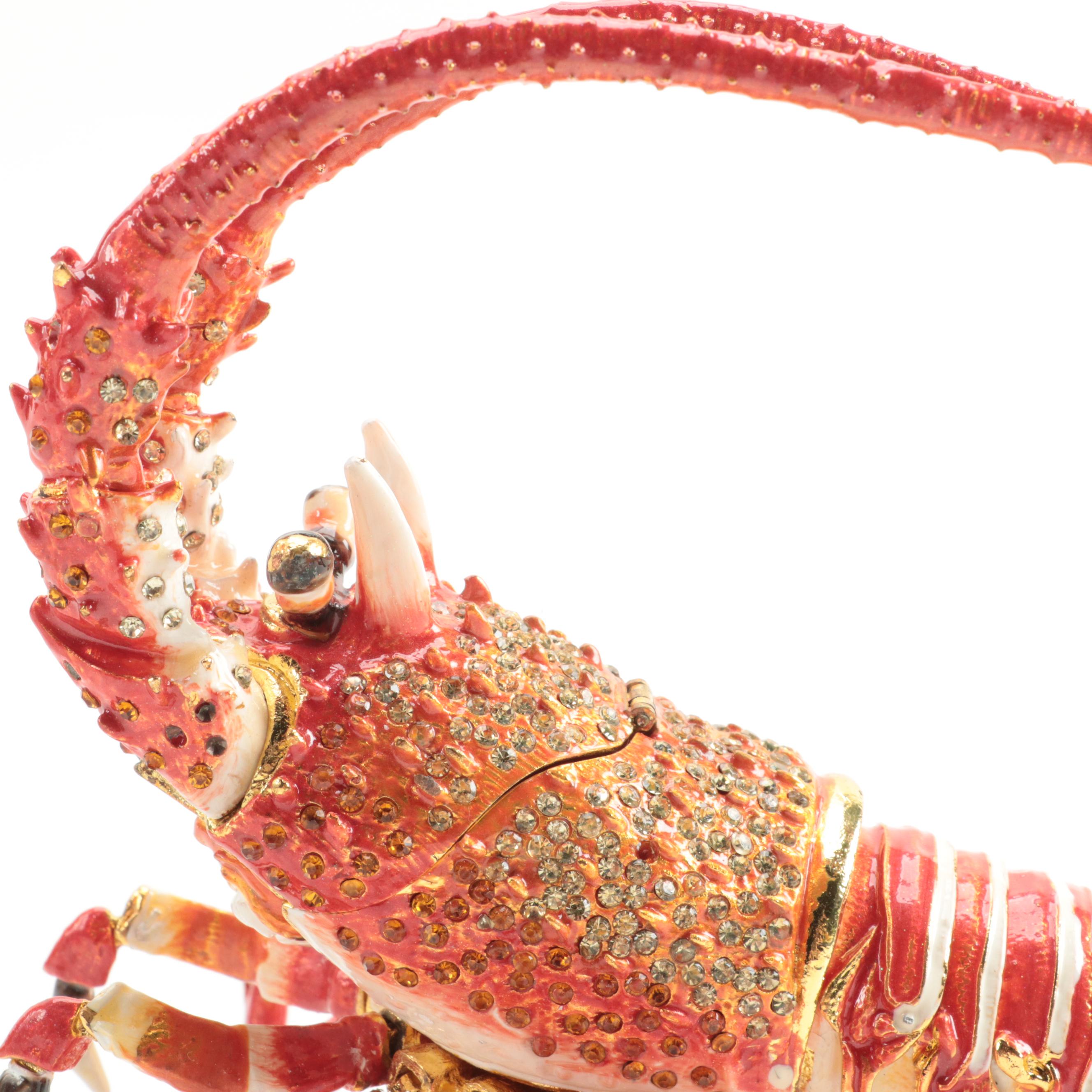 Jere. Crab and Shrimp Enamel and Jeweled Metal Trinket Boxes