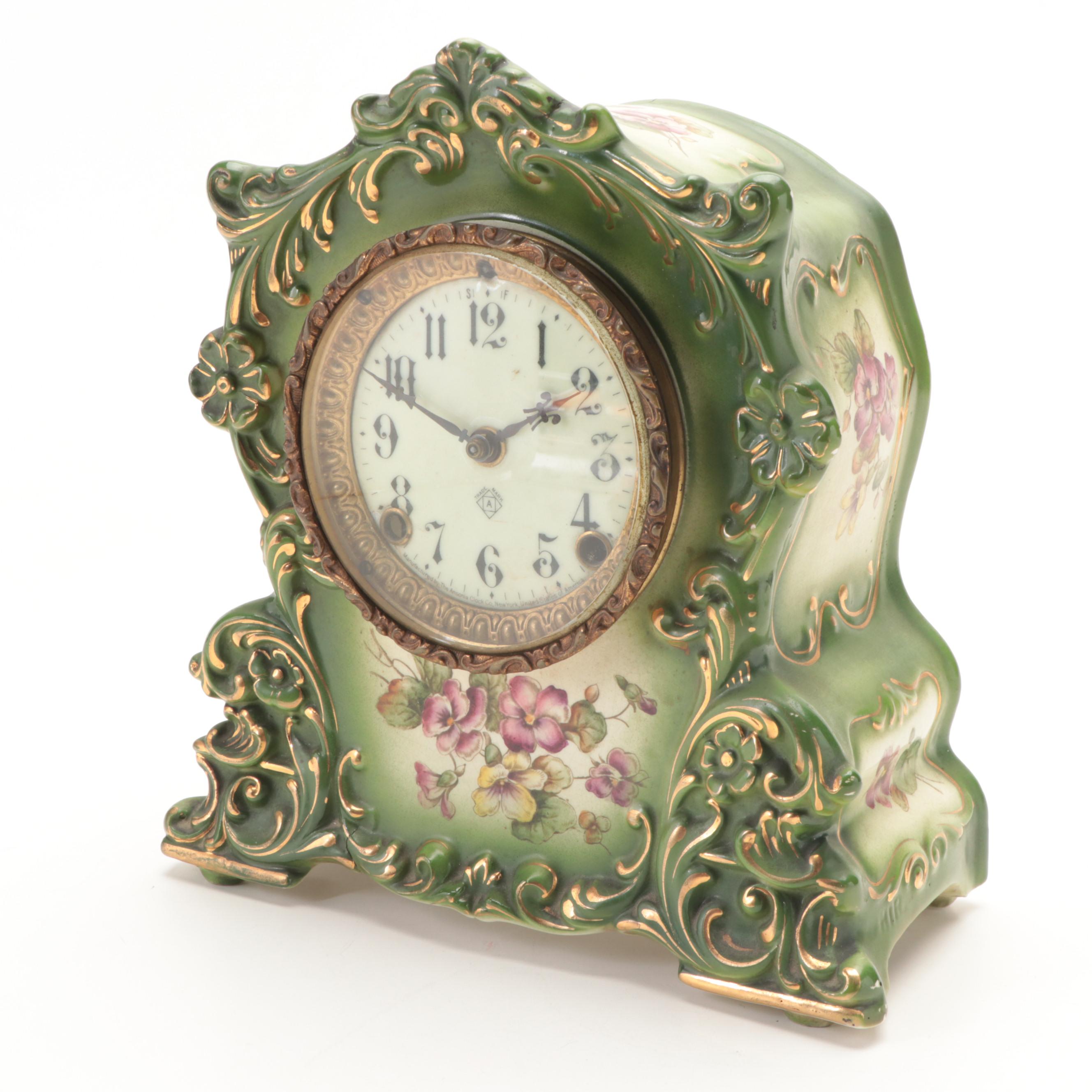 Ansonia and Gilbert Clock Company Painted Porcelain Mantel Clocks
