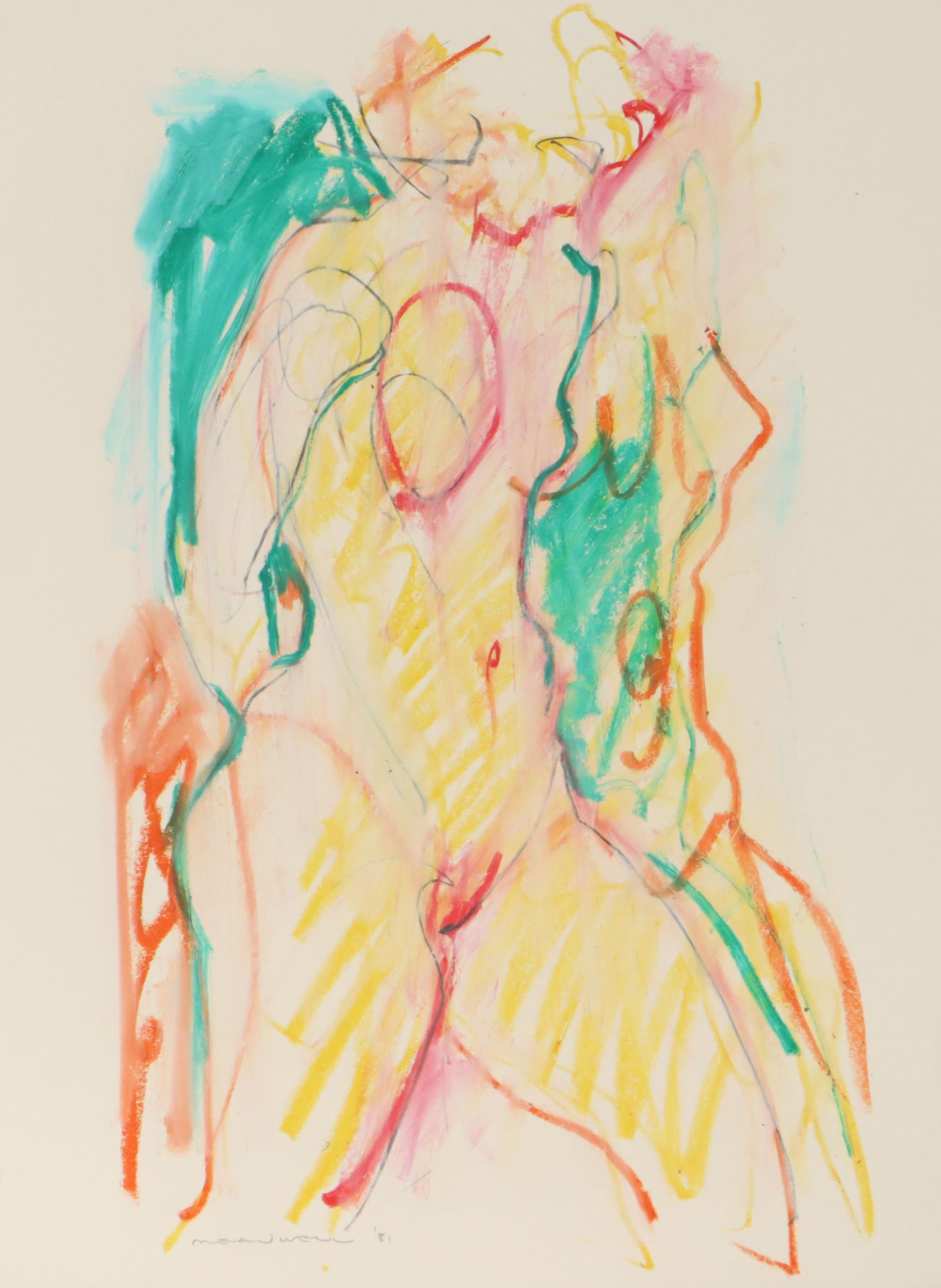 Jack Meanwell Figurative Pastel Drawing, 1981
