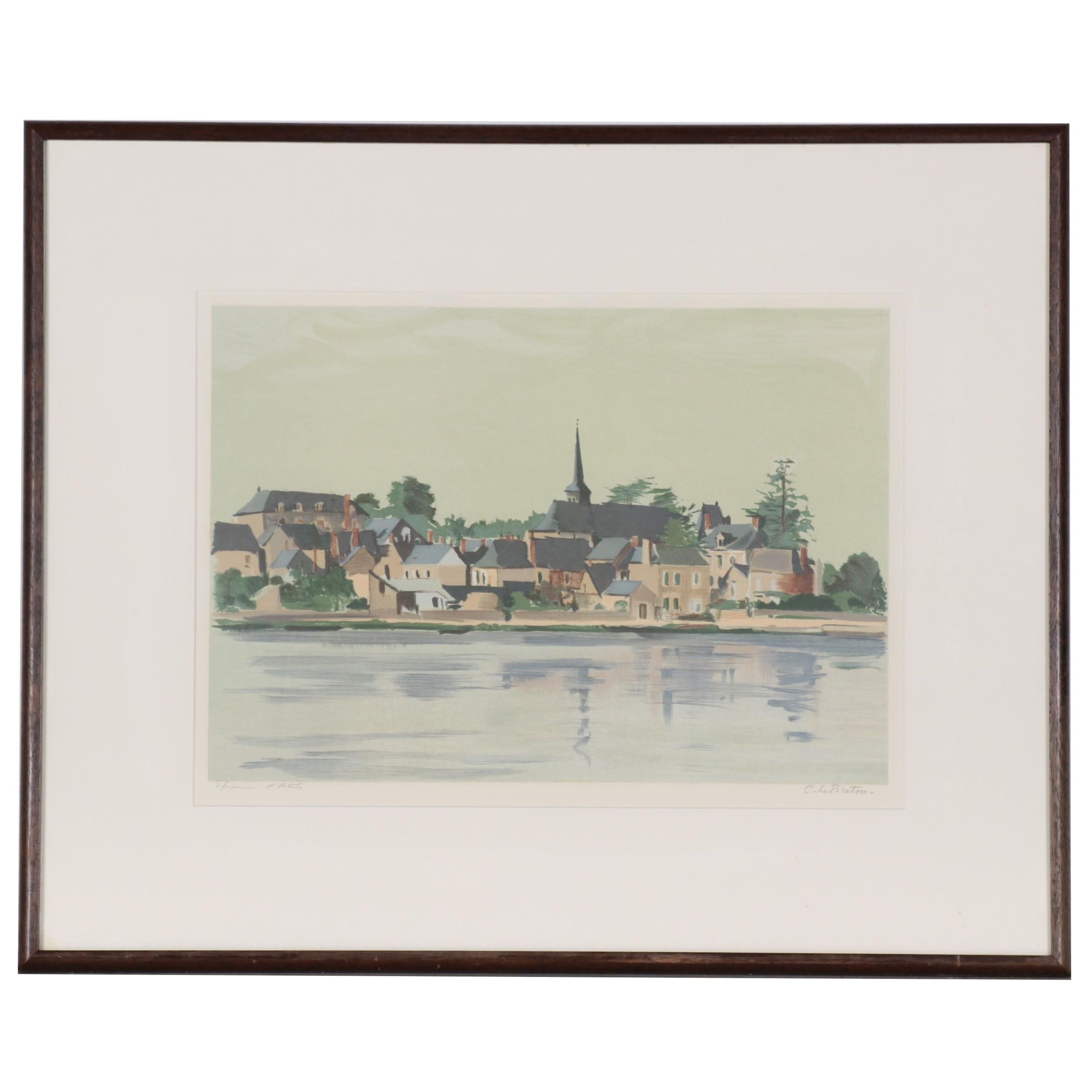 Constant Le Breton European Village Lithograph, Circa 1970
