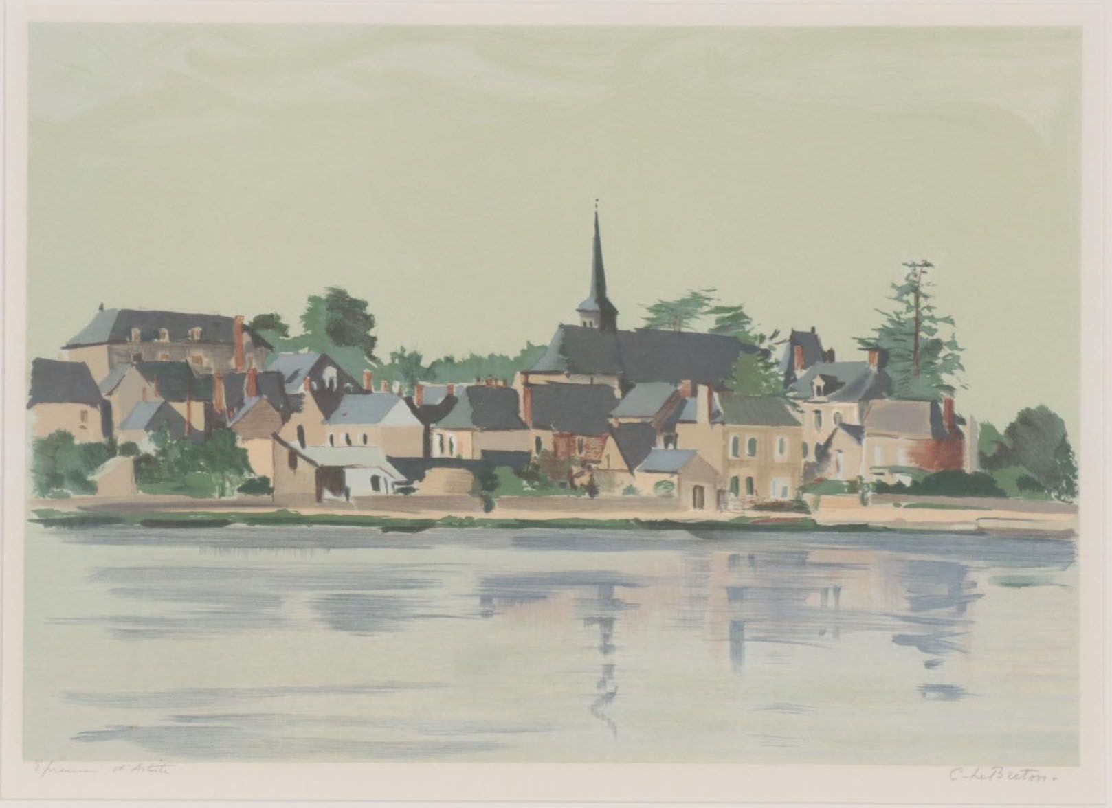 Constant Le Breton European Village Lithograph, Circa 1970