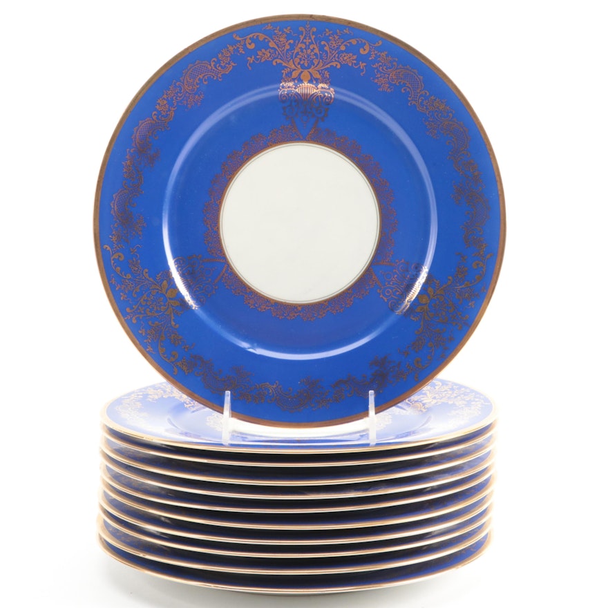 Thun Czechoslovakia Gilt Accented Blue Banded Porcelain Dinner Plates