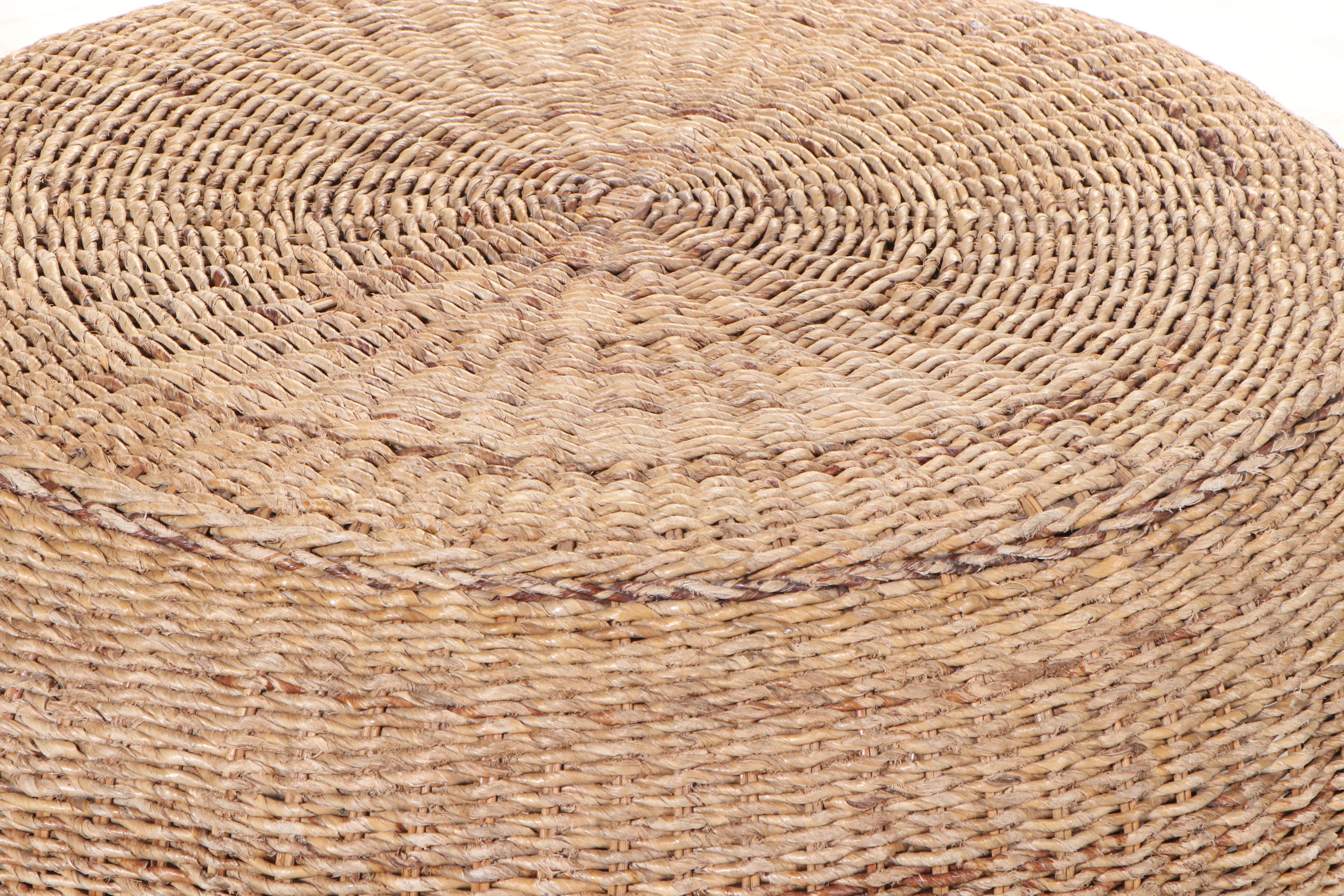 Woven Banana Leaf Ottoman on Rattan Frame EBTH