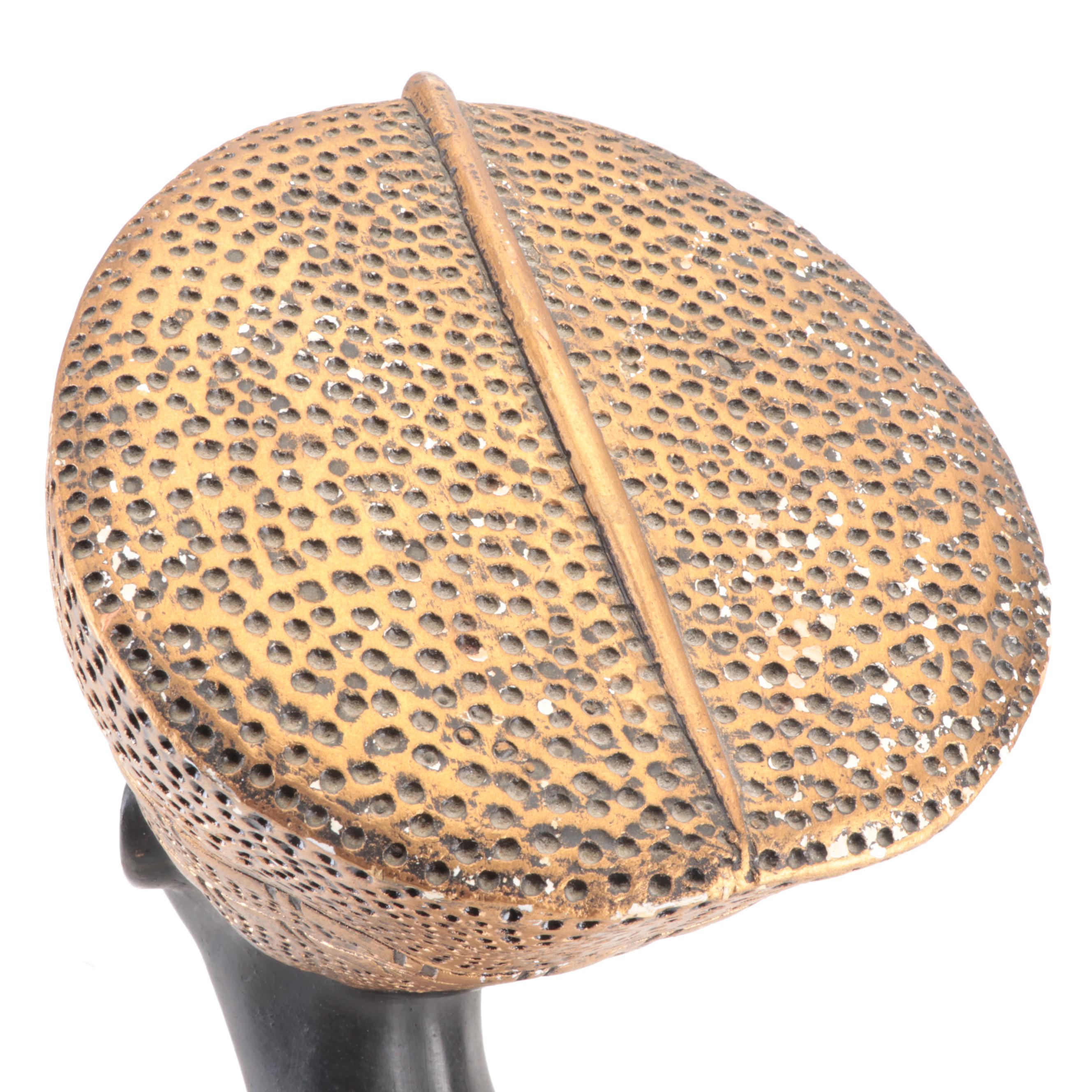 Mexican Cast Plaster Nefertiti Bust with Egyptian Black Bastet Figurine