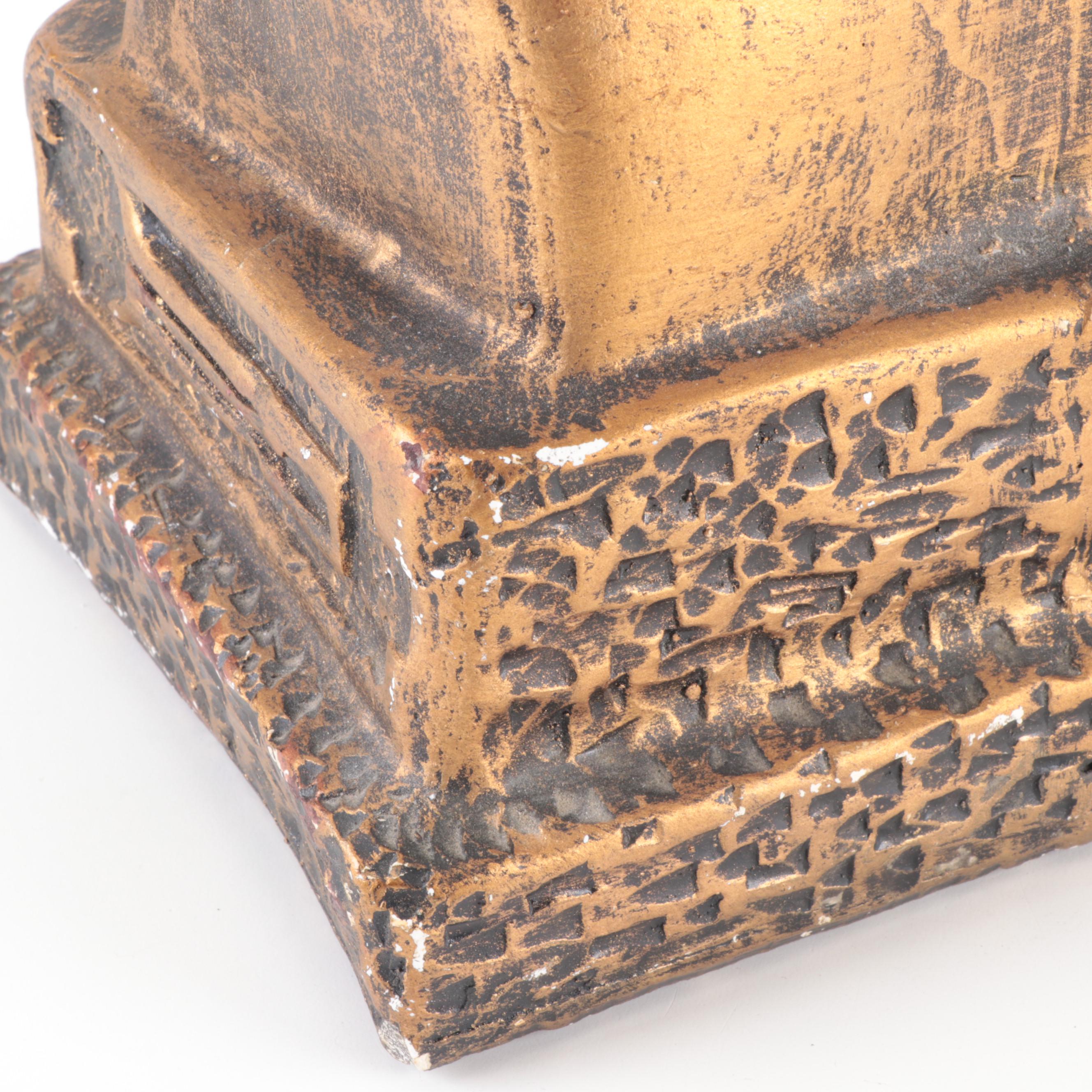 Mexican Cast Plaster Nefertiti Bust with Egyptian Black Bastet Figurine