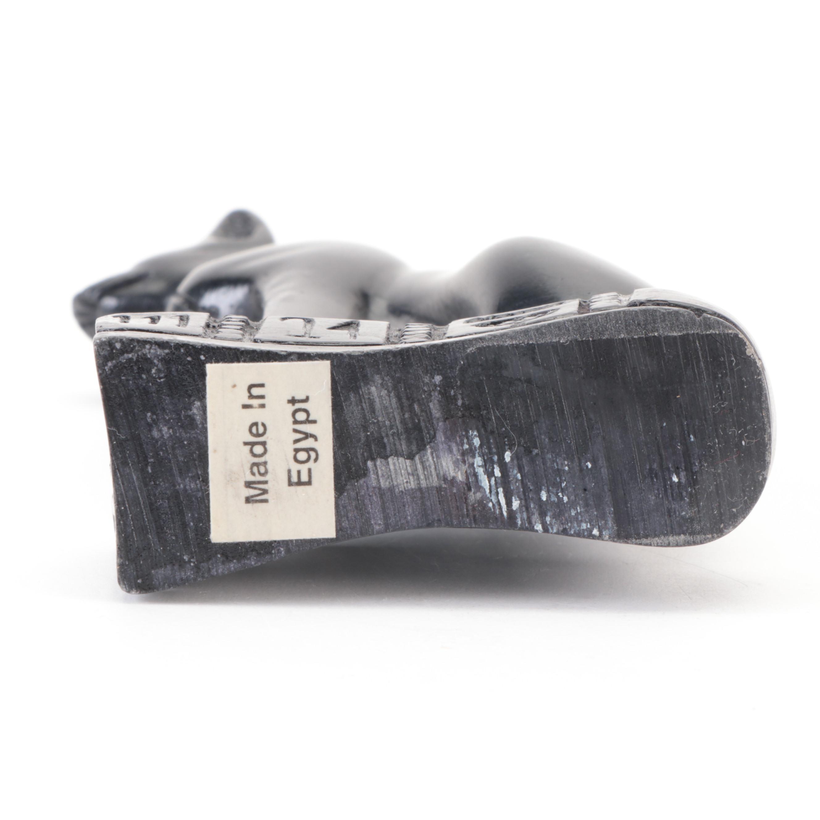 Mexican Cast Plaster Nefertiti Bust with Egyptian Black Bastet Figurine