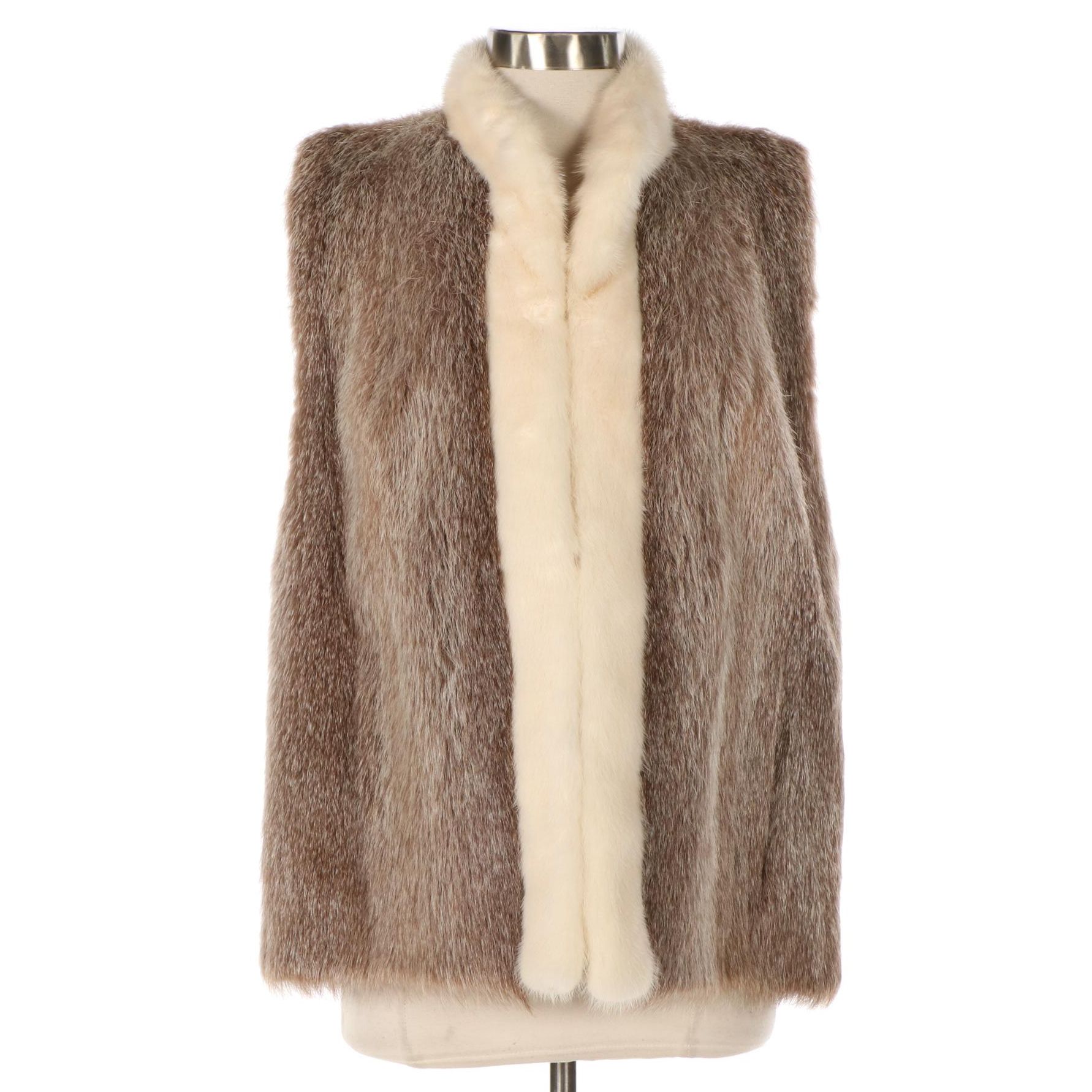 Light Brown Clipped Beaver Fur Vest with Mink Fur Tuxedo Collar by Koslow's
