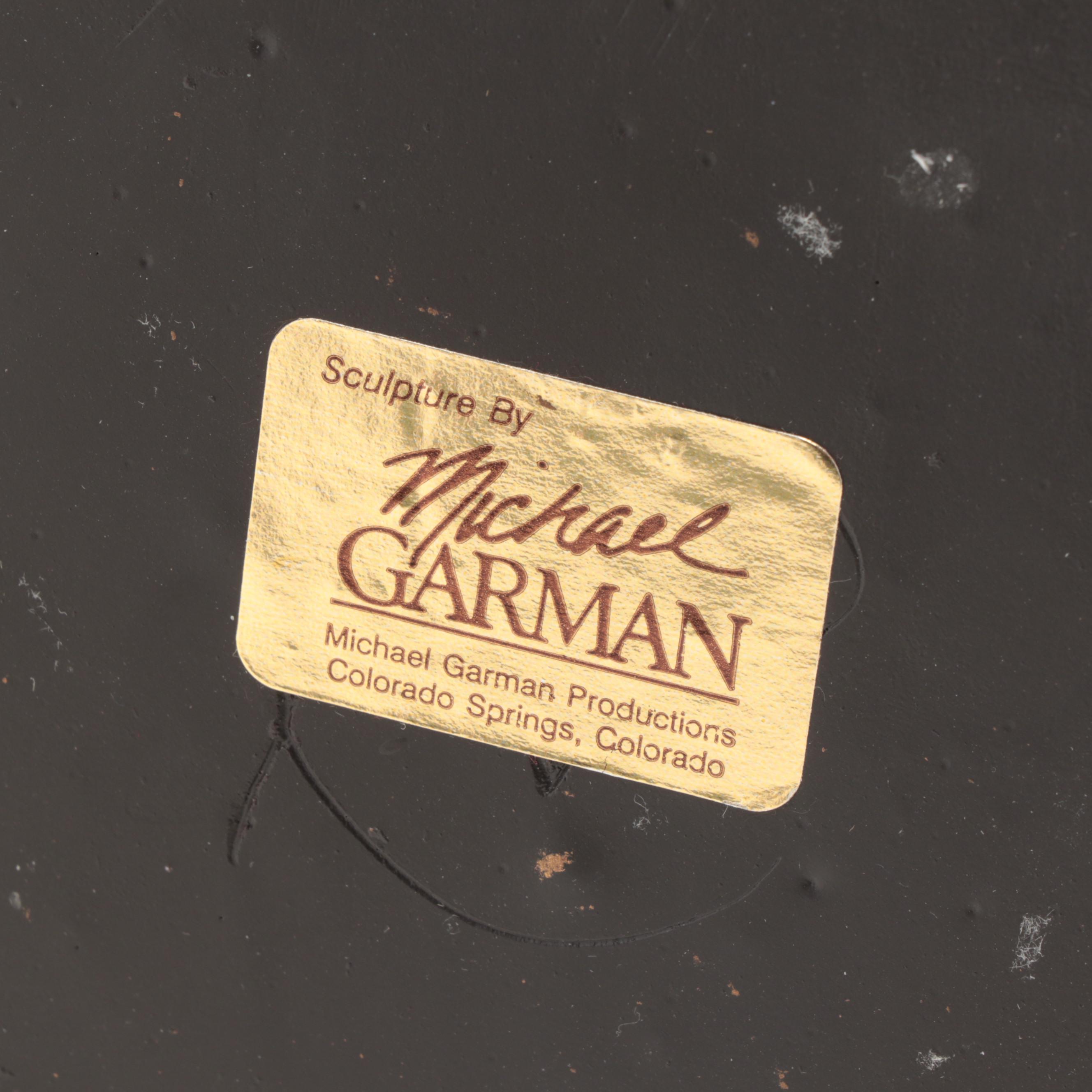 Michael Garman "Newsman" Bronze-Tone Resin Sculpture, 1977