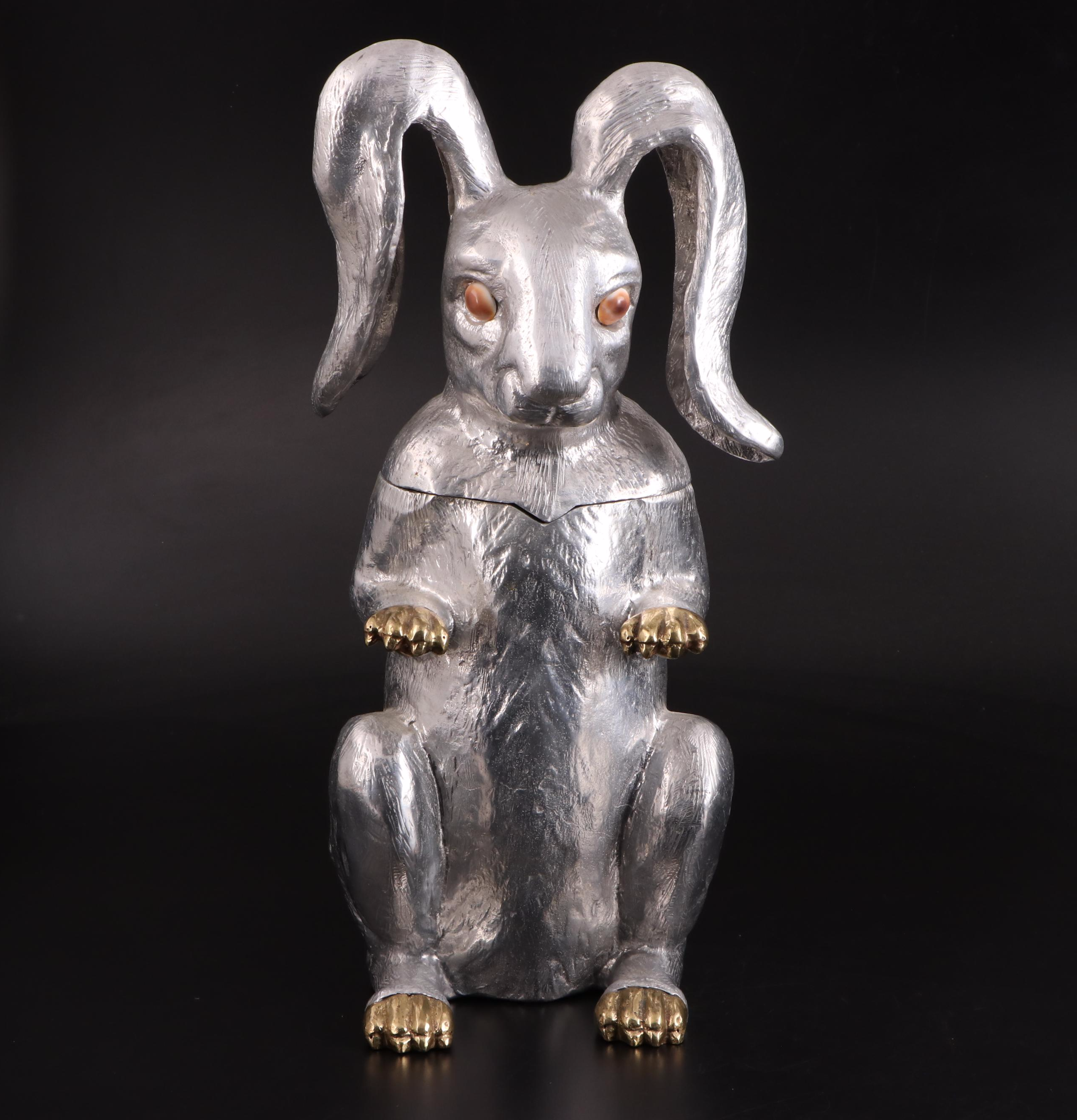 Arthur Court Aluminum and Brass Rabbit Ice Bucket and Wine Cooler, Late 20th C.