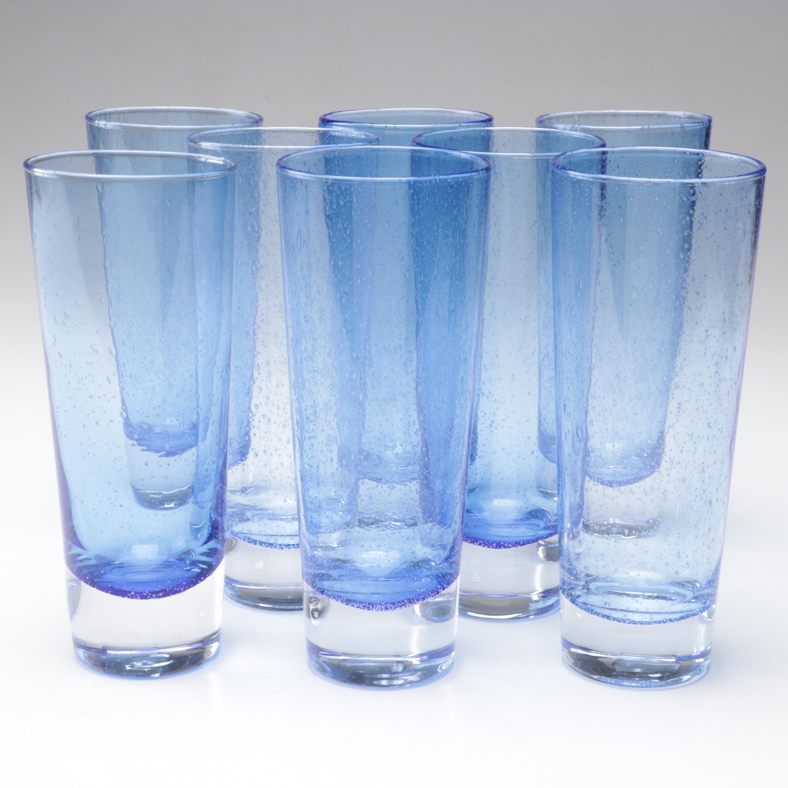 Blue Blown Bubble Glass Tumblers