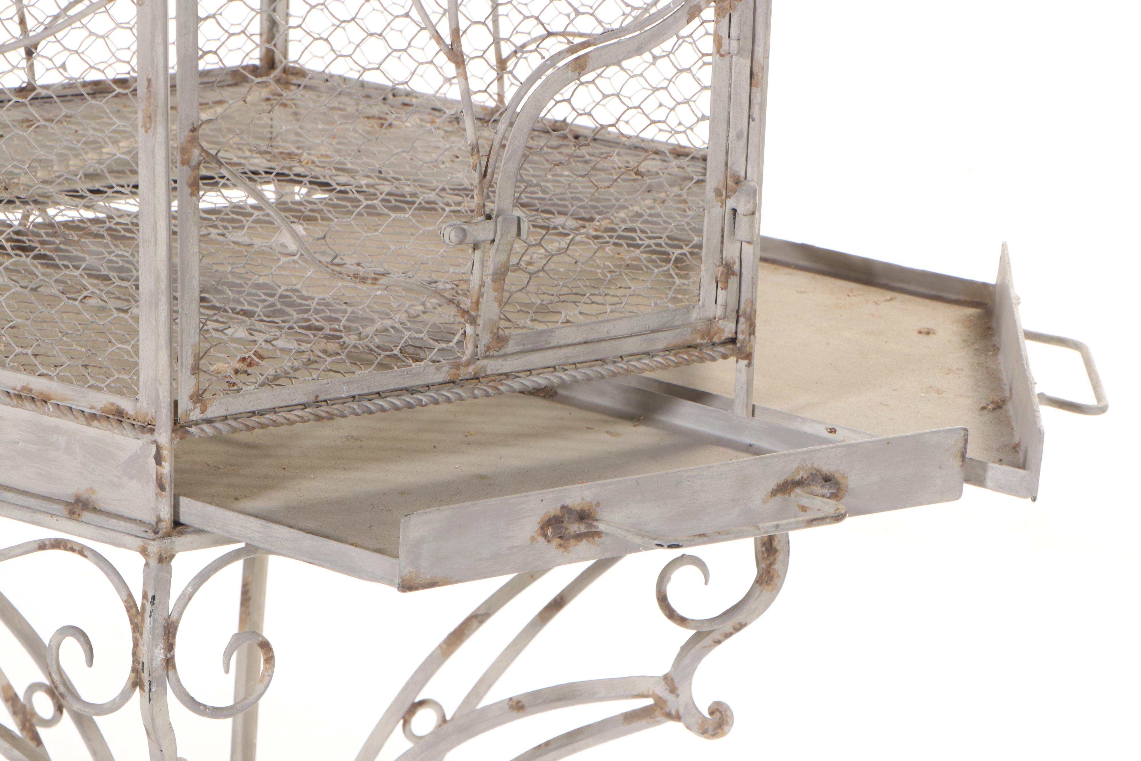 Wrought Iron Domed Bird Cage on Stand With Trays
