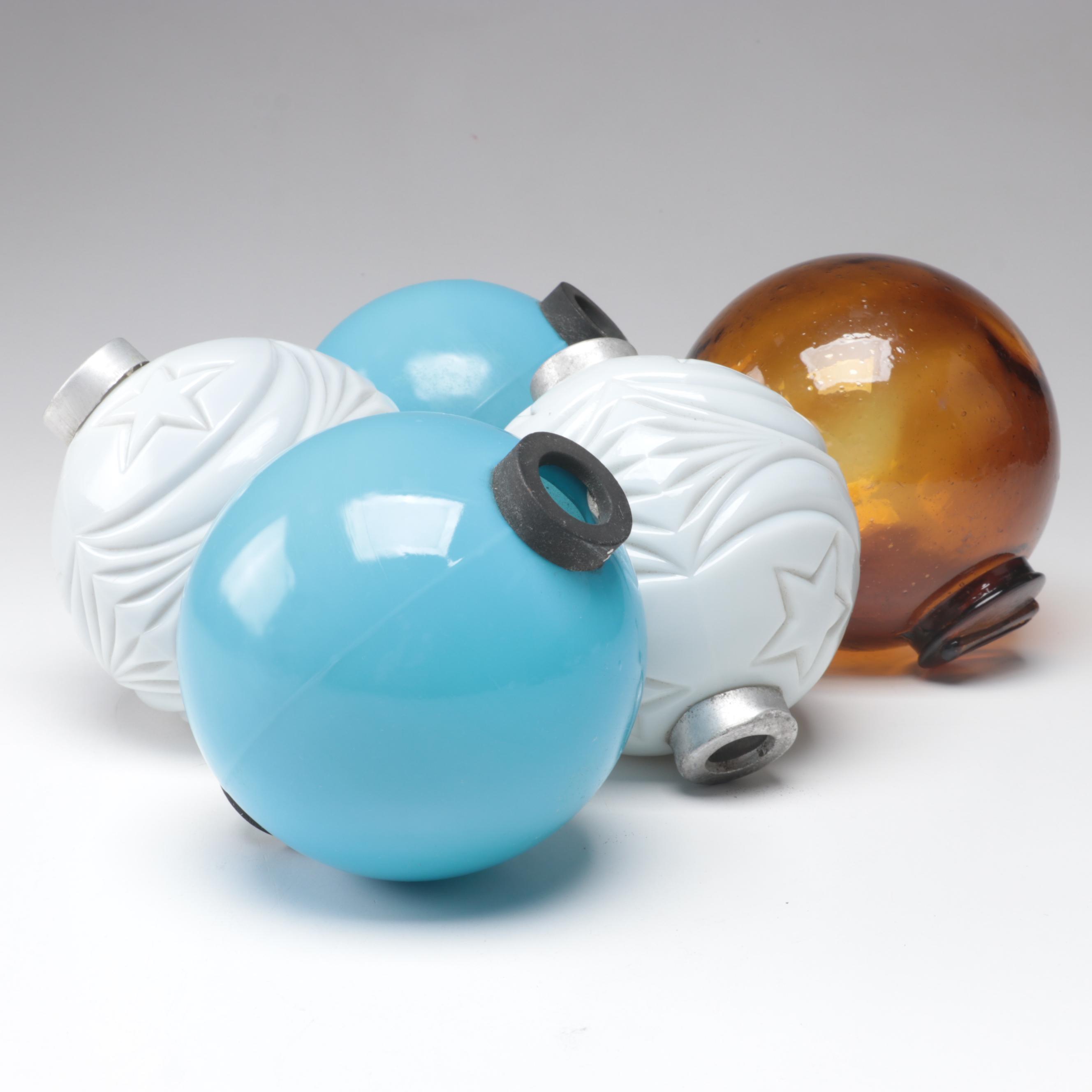 White and Blue Lightning Rod Glass Balls with Amber Glass Orb Coin Bank