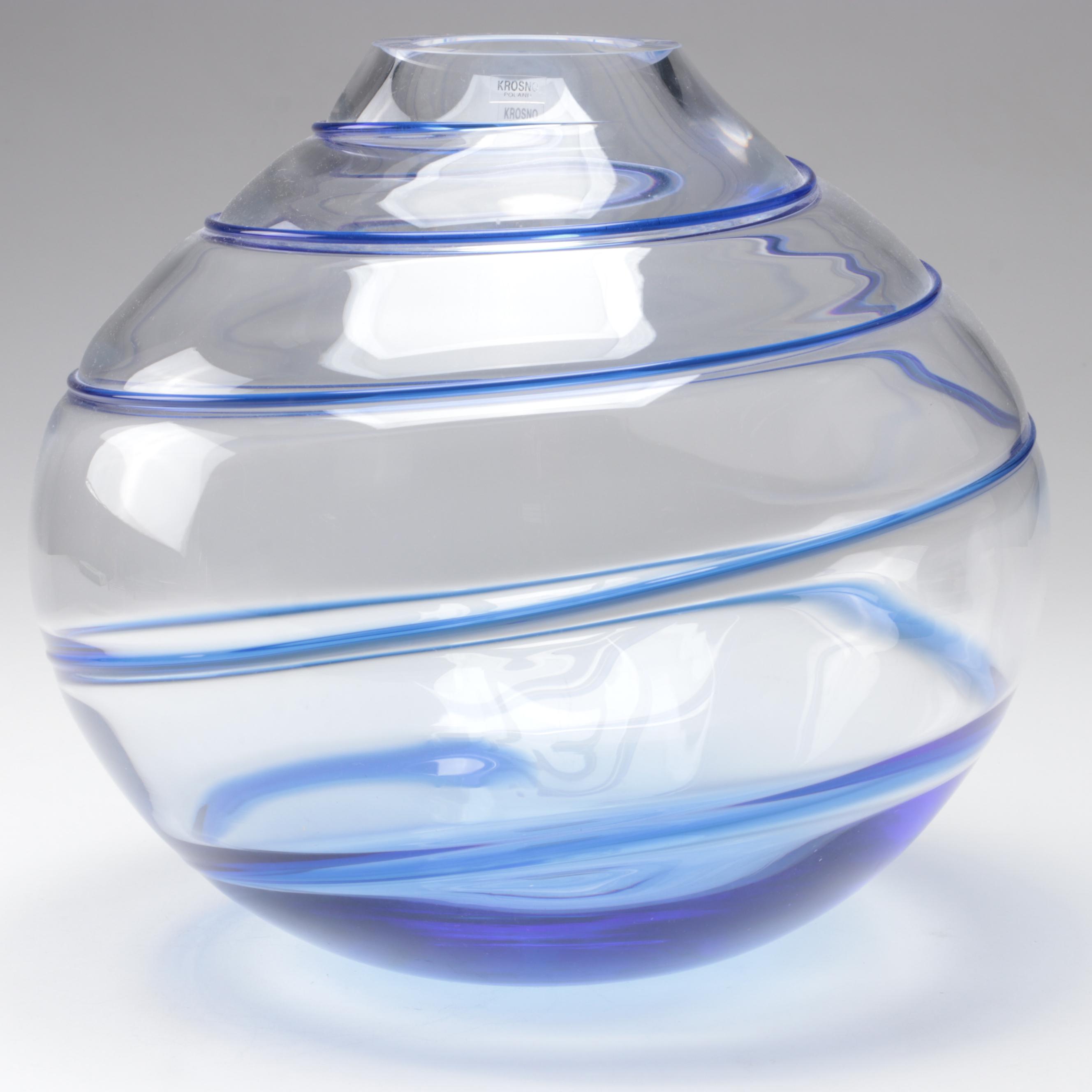 Krosno for Crate & Barrel "Santorini" Cobalt Blue Blown Glass Vase