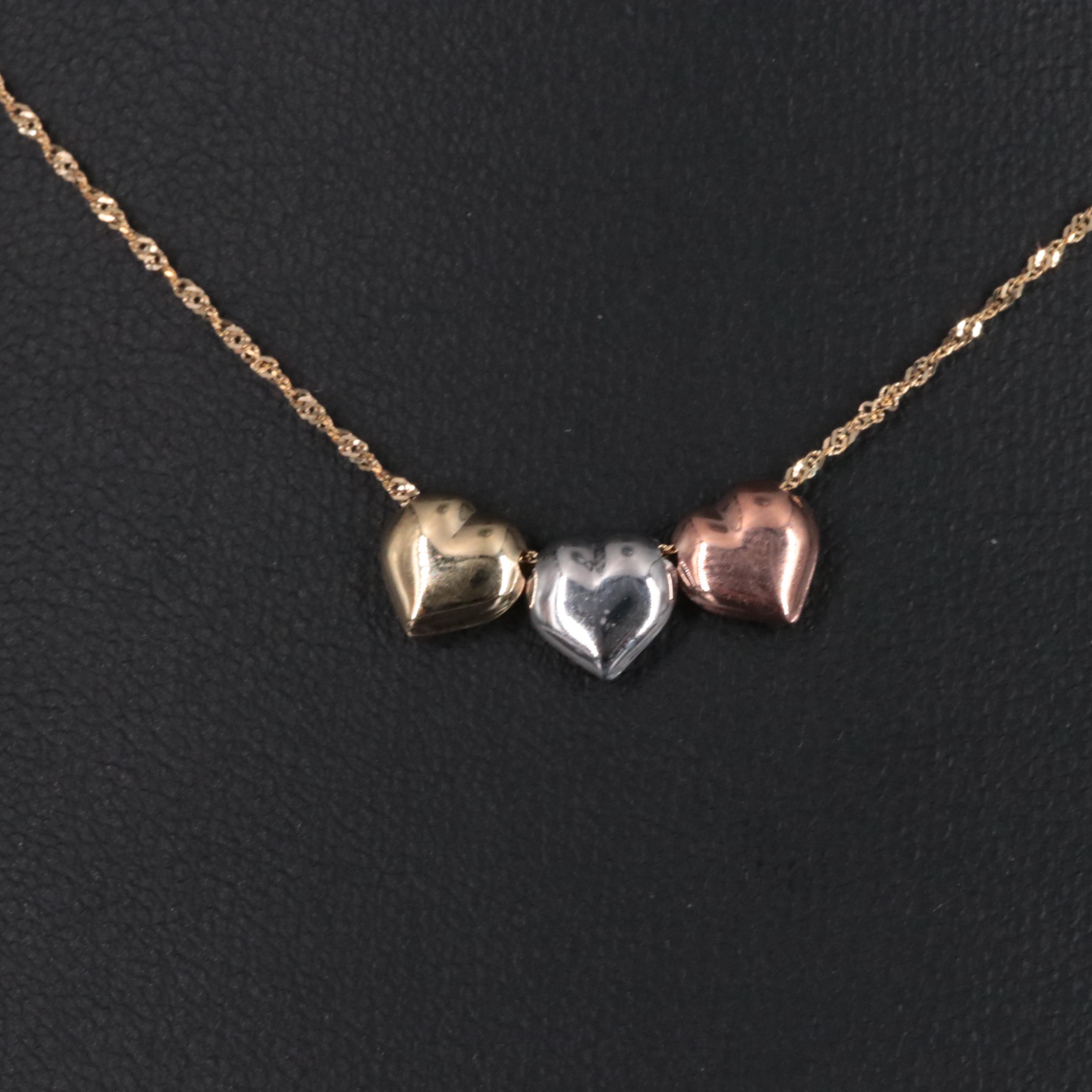 14K Gold Tricolor Heart Pendant Necklace