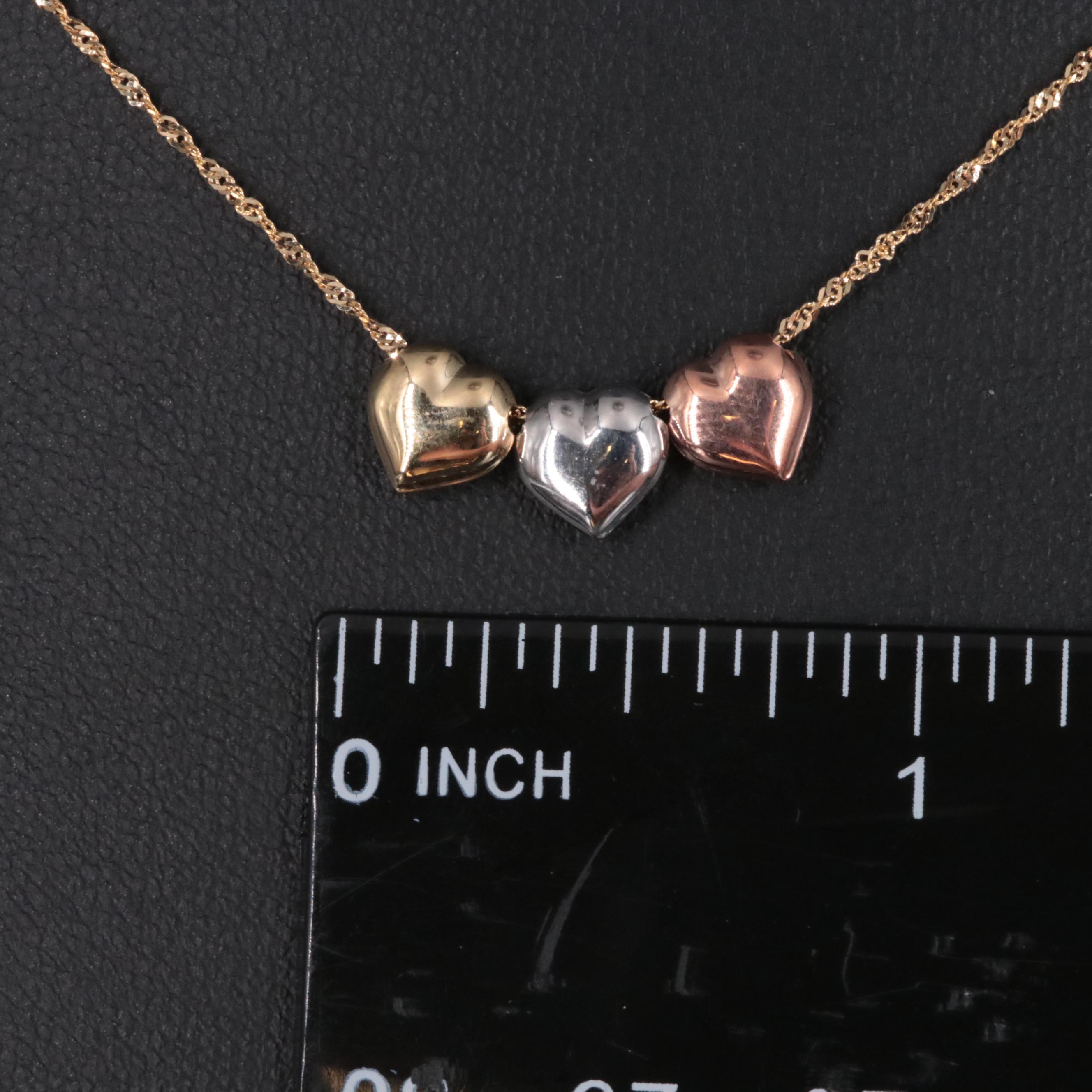 14K Gold Tricolor Heart Pendant Necklace
