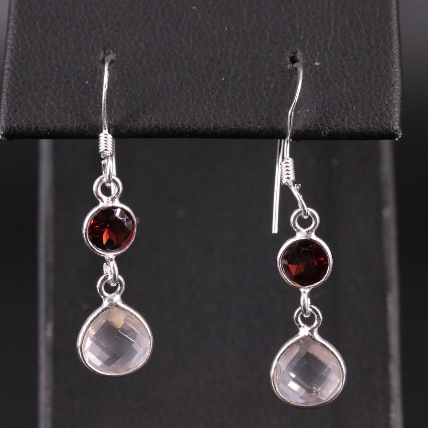 Sterling Silver Garnet and Quartz Earrings