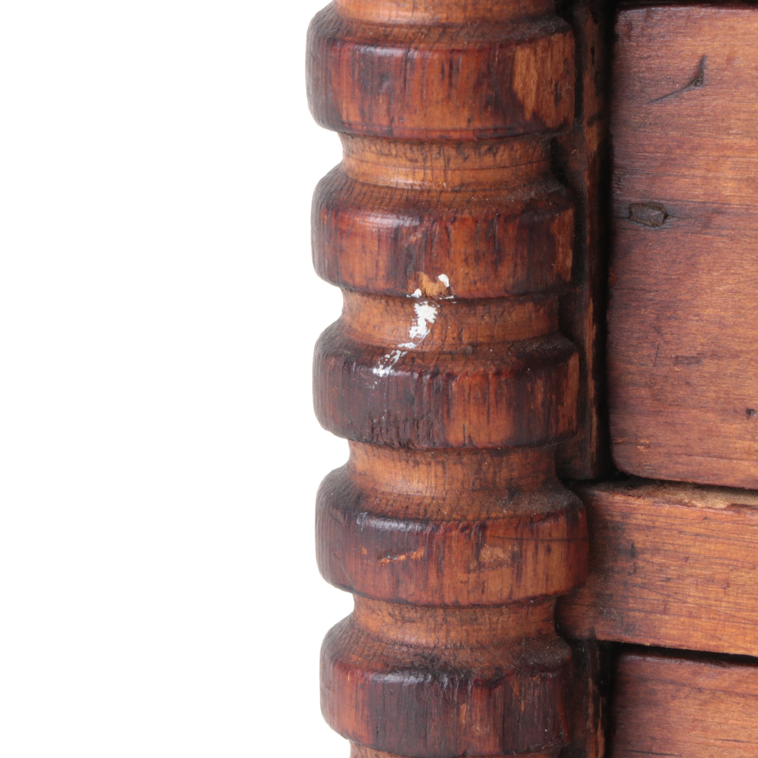 Miniature Five-Drawer Wooden Chest of Drawers with Half-Bobbin Columns, 19th C