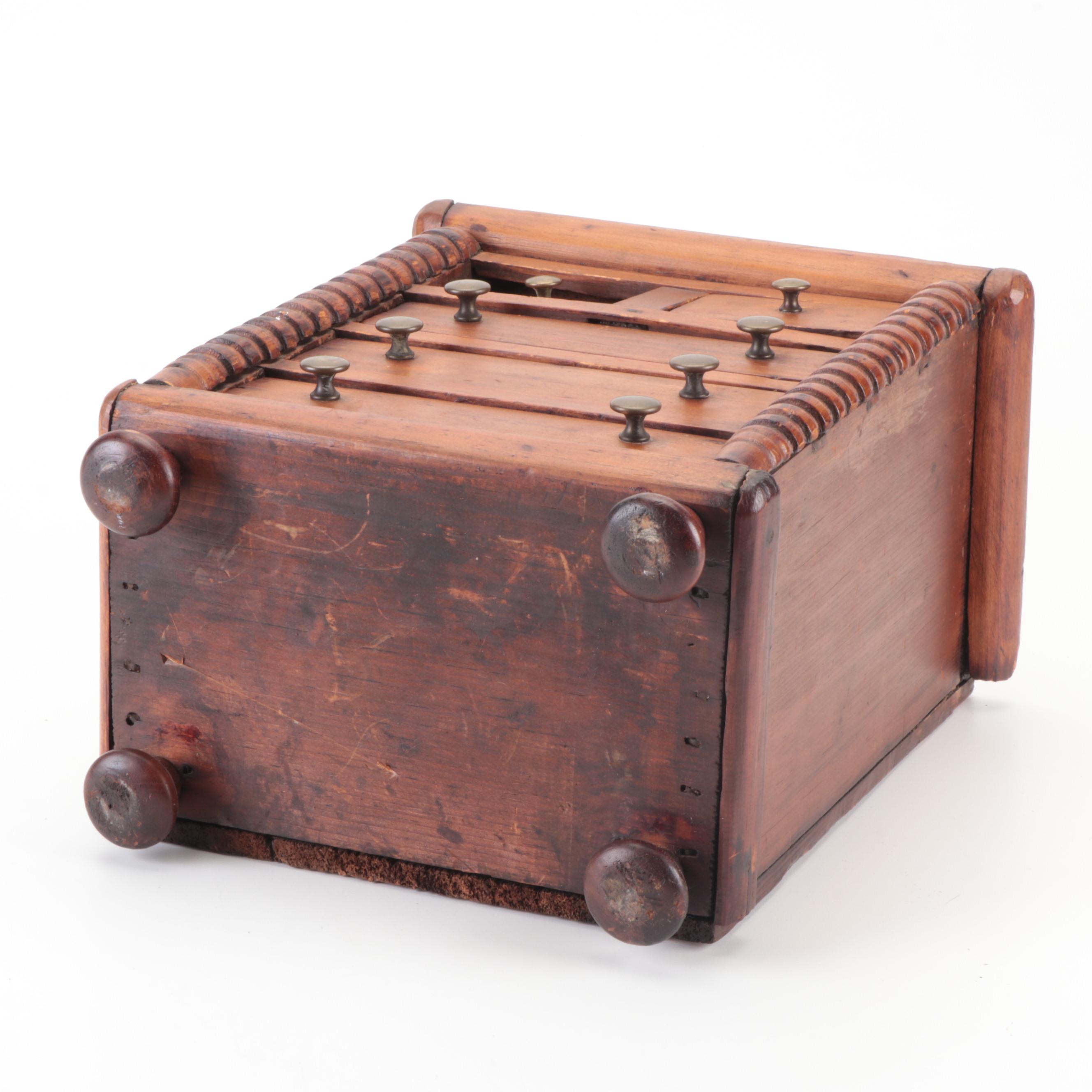 Miniature Five-Drawer Wooden Chest of Drawers with Half-Bobbin Columns, 19th C