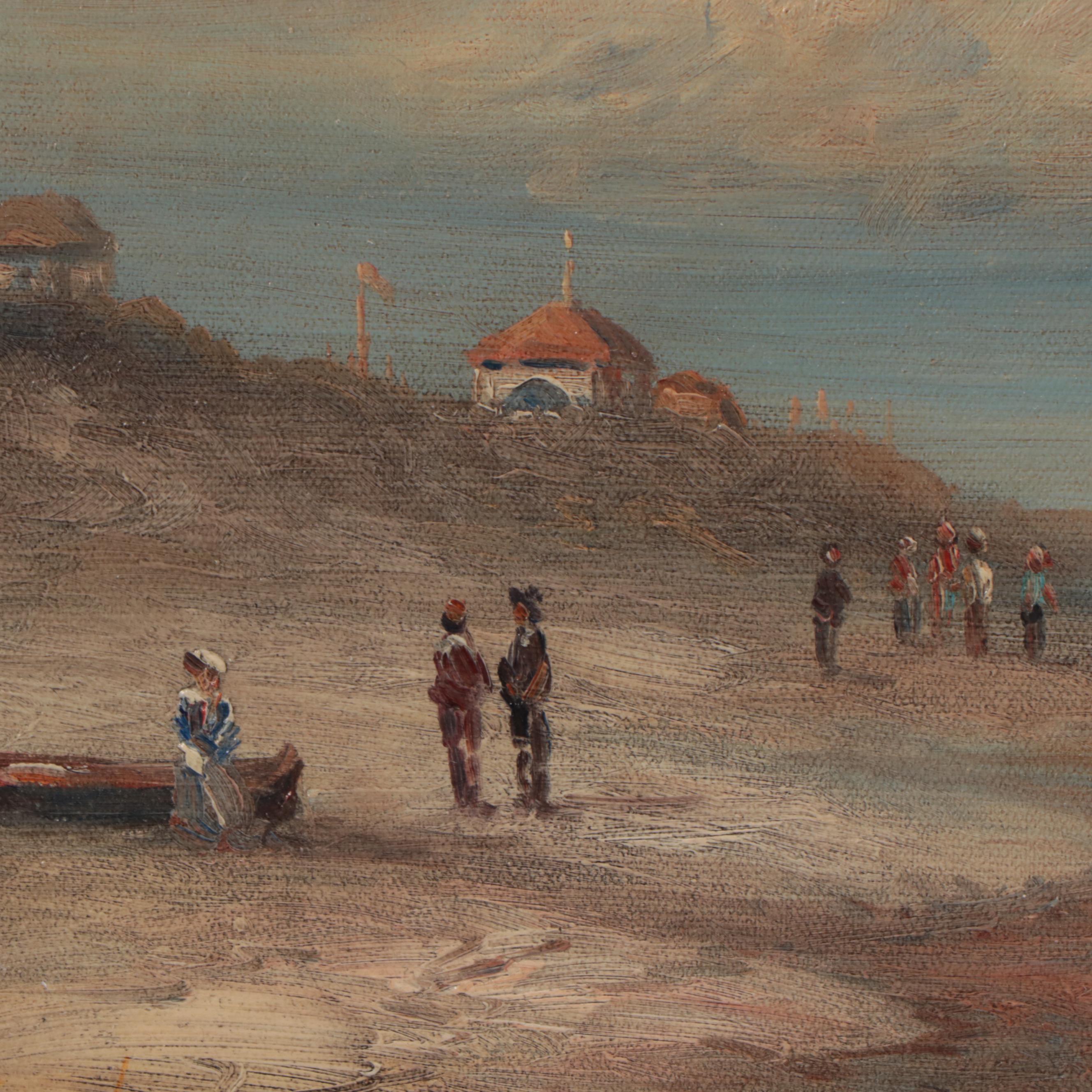T. Cole Beach Scene Oil Painting
