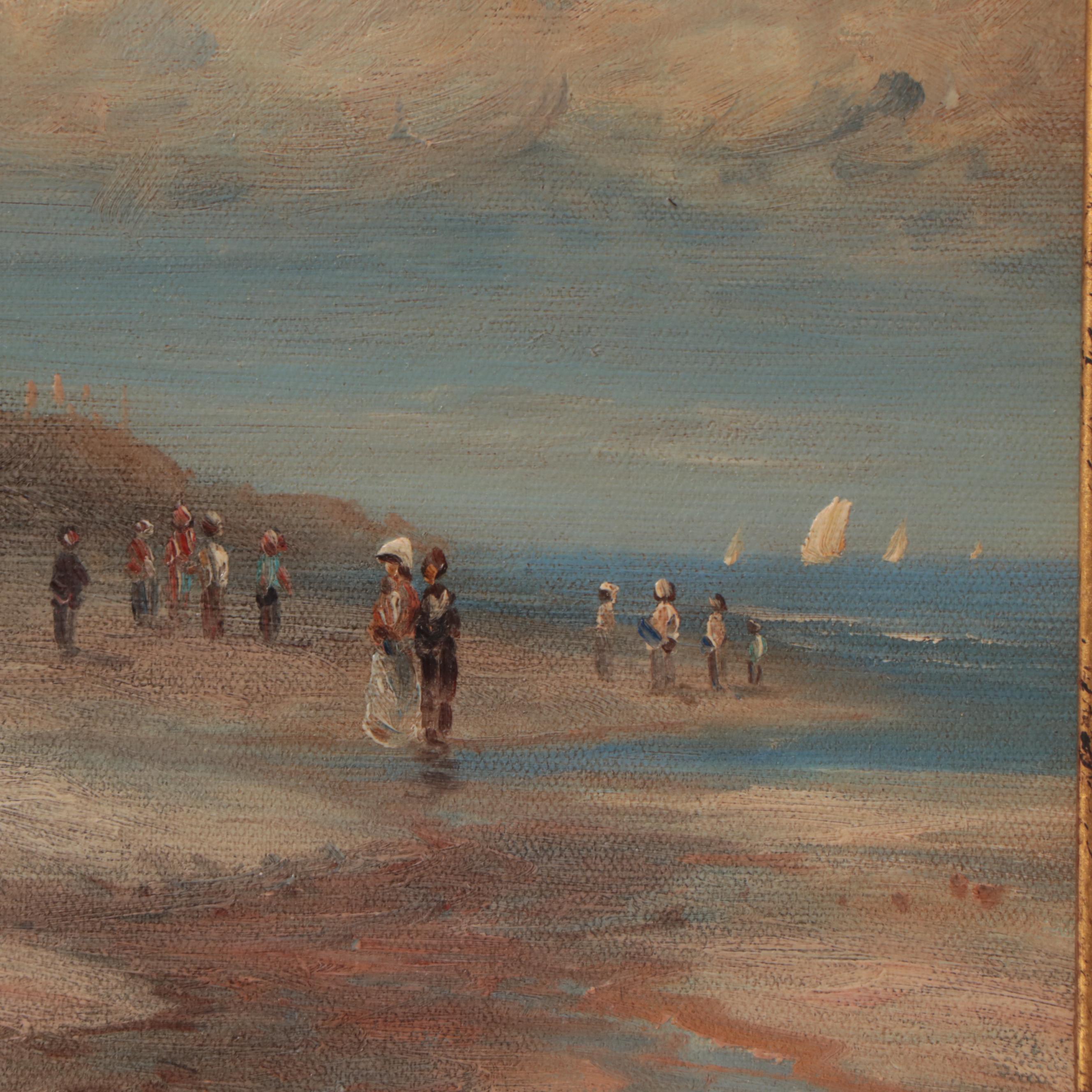 T. Cole Beach Scene Oil Painting