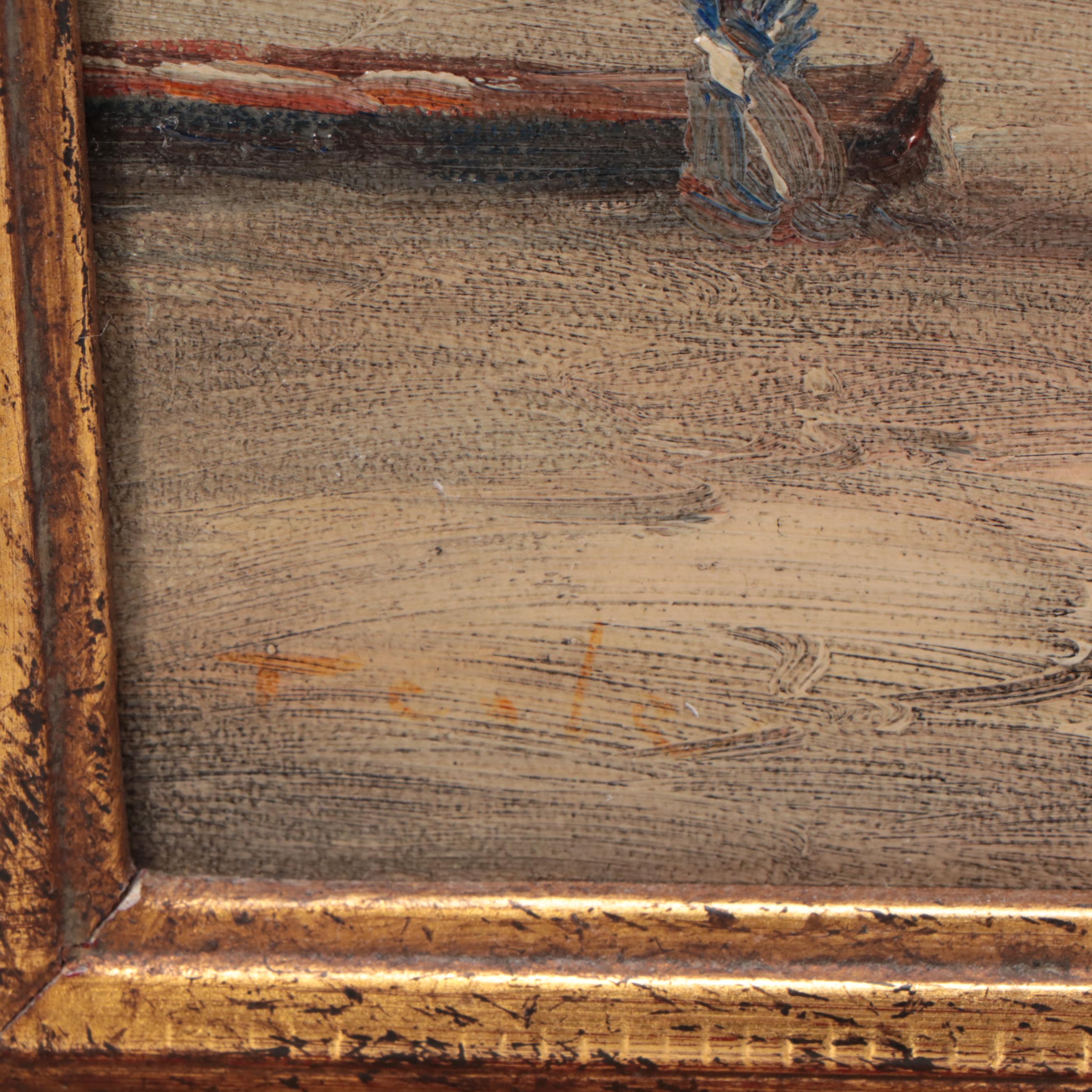 T. Cole Beach Scene Oil Painting