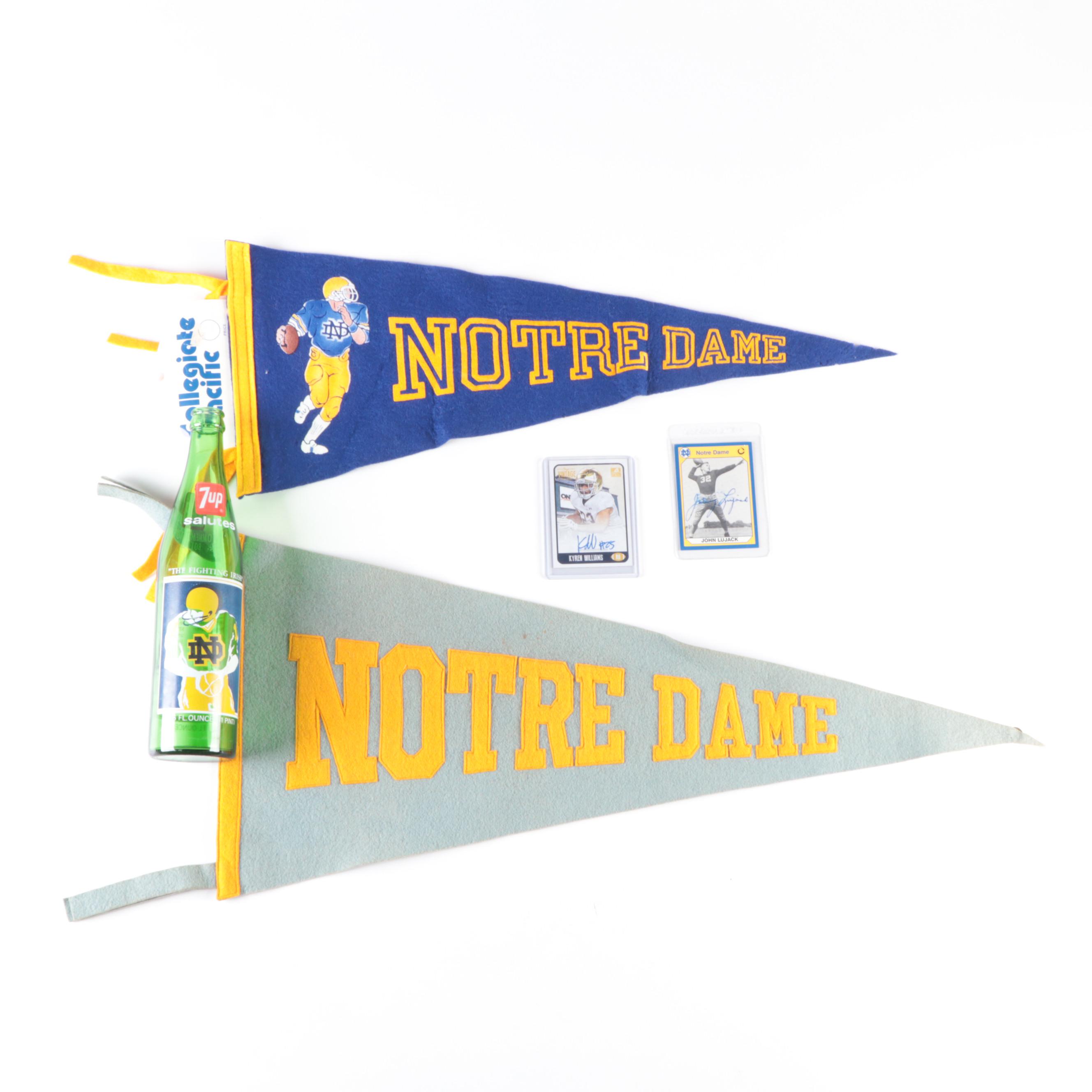 Notre Dame Fighting Irish Pennants, Signed Cards and 7Up Bottle, 1950s–2020s