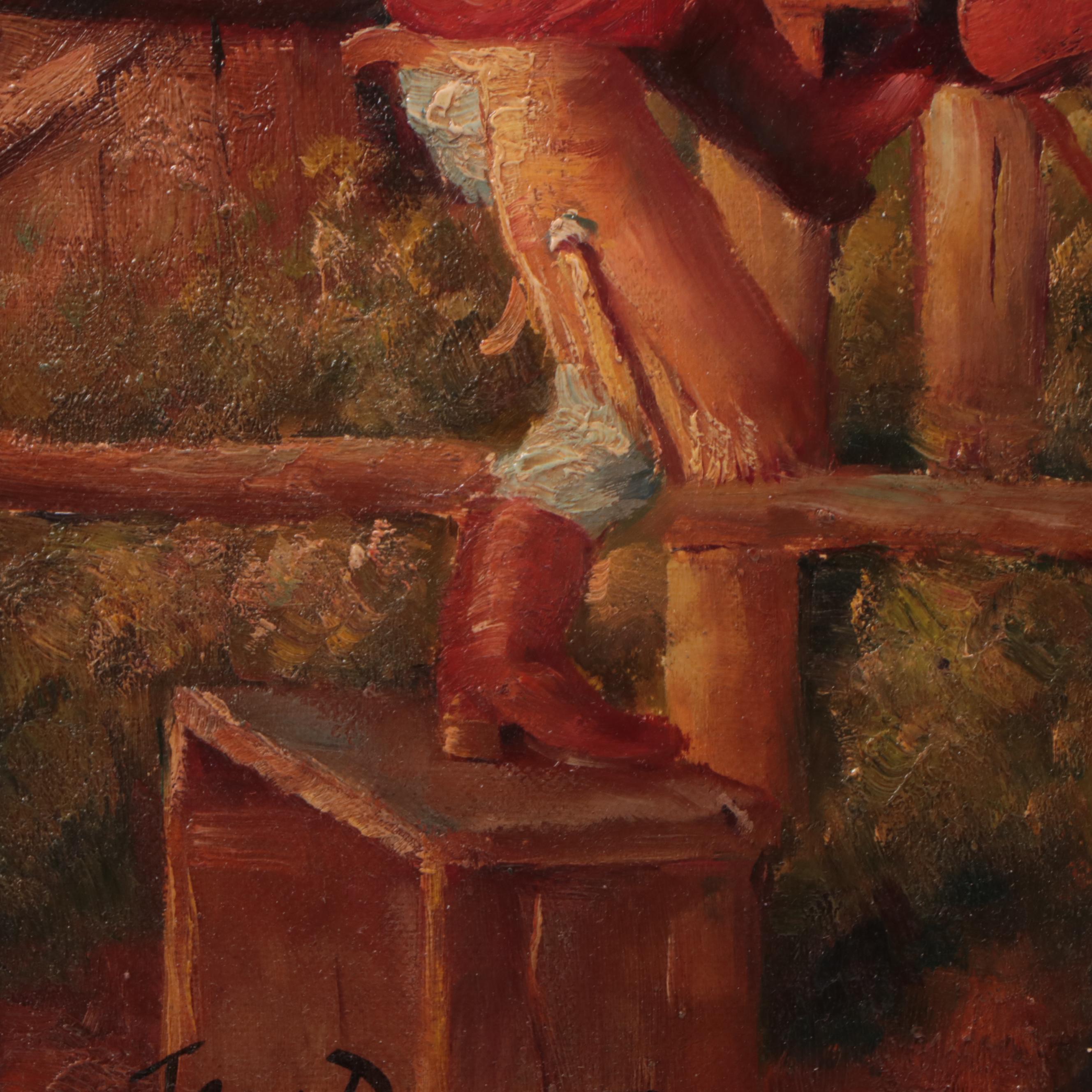 Troy Denton Oil Painting of Boy Mounting Horse