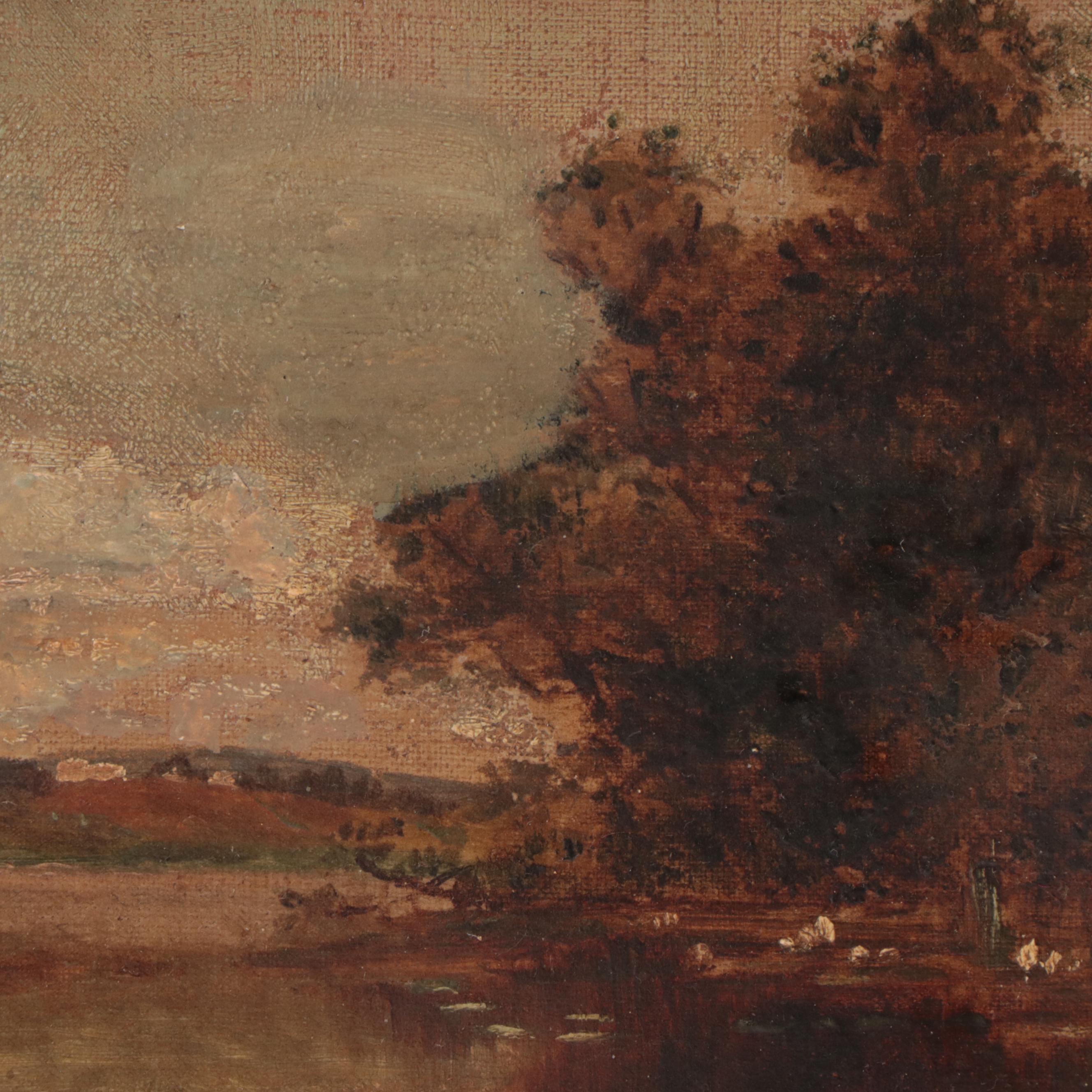 Lake Landscape Oil Painting, 19th Century