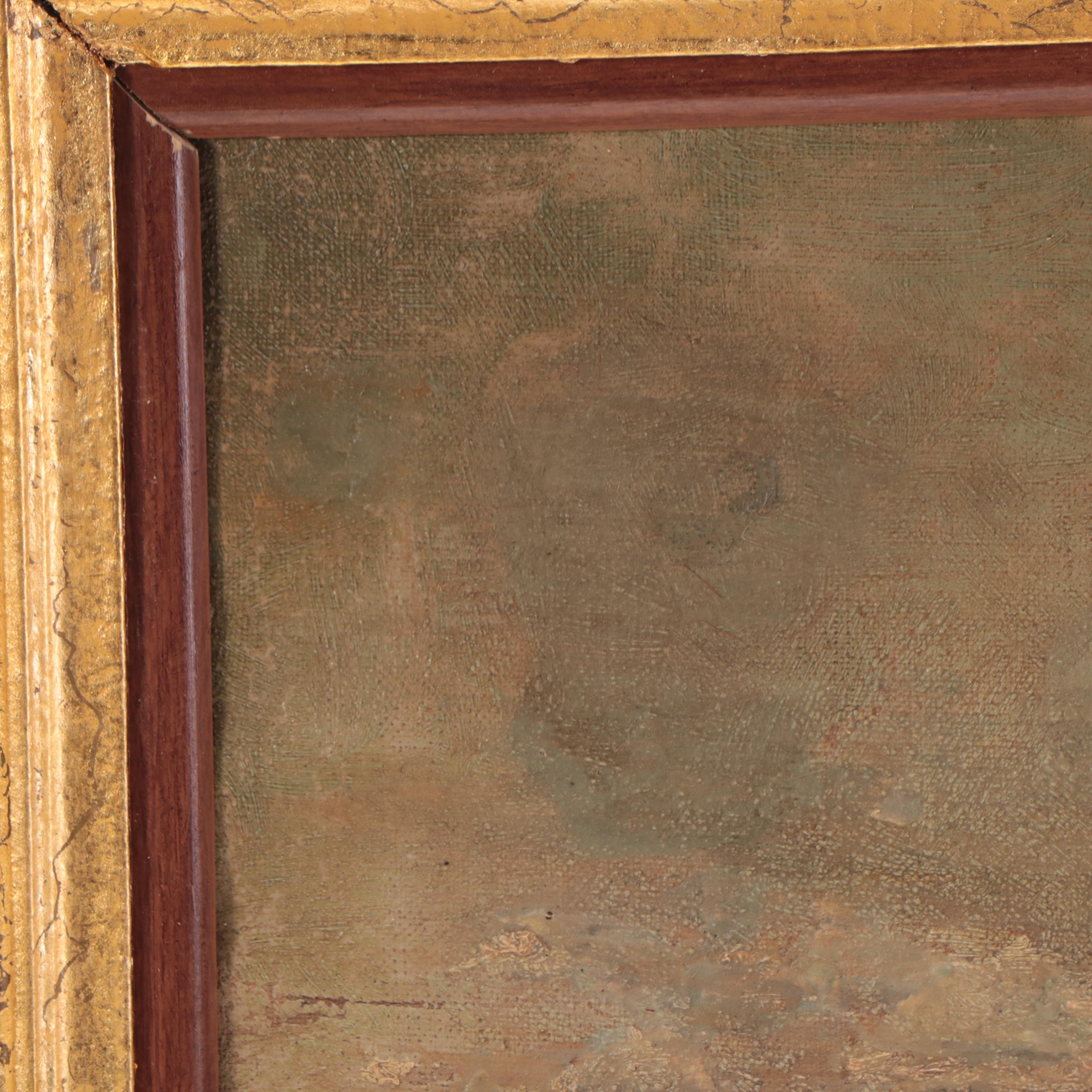 Lake Landscape Oil Painting, 19th Century