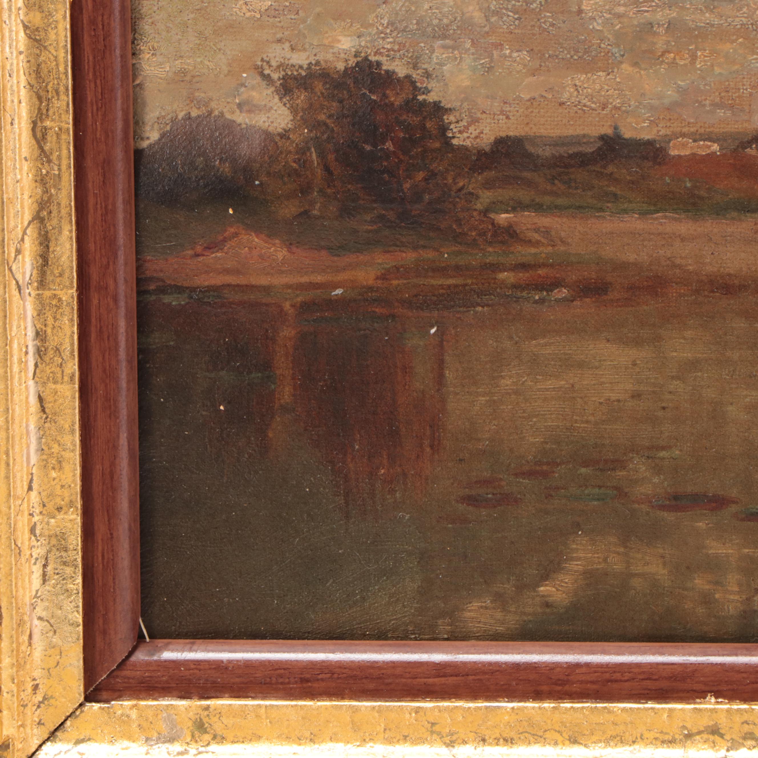 Lake Landscape Oil Painting, 19th Century