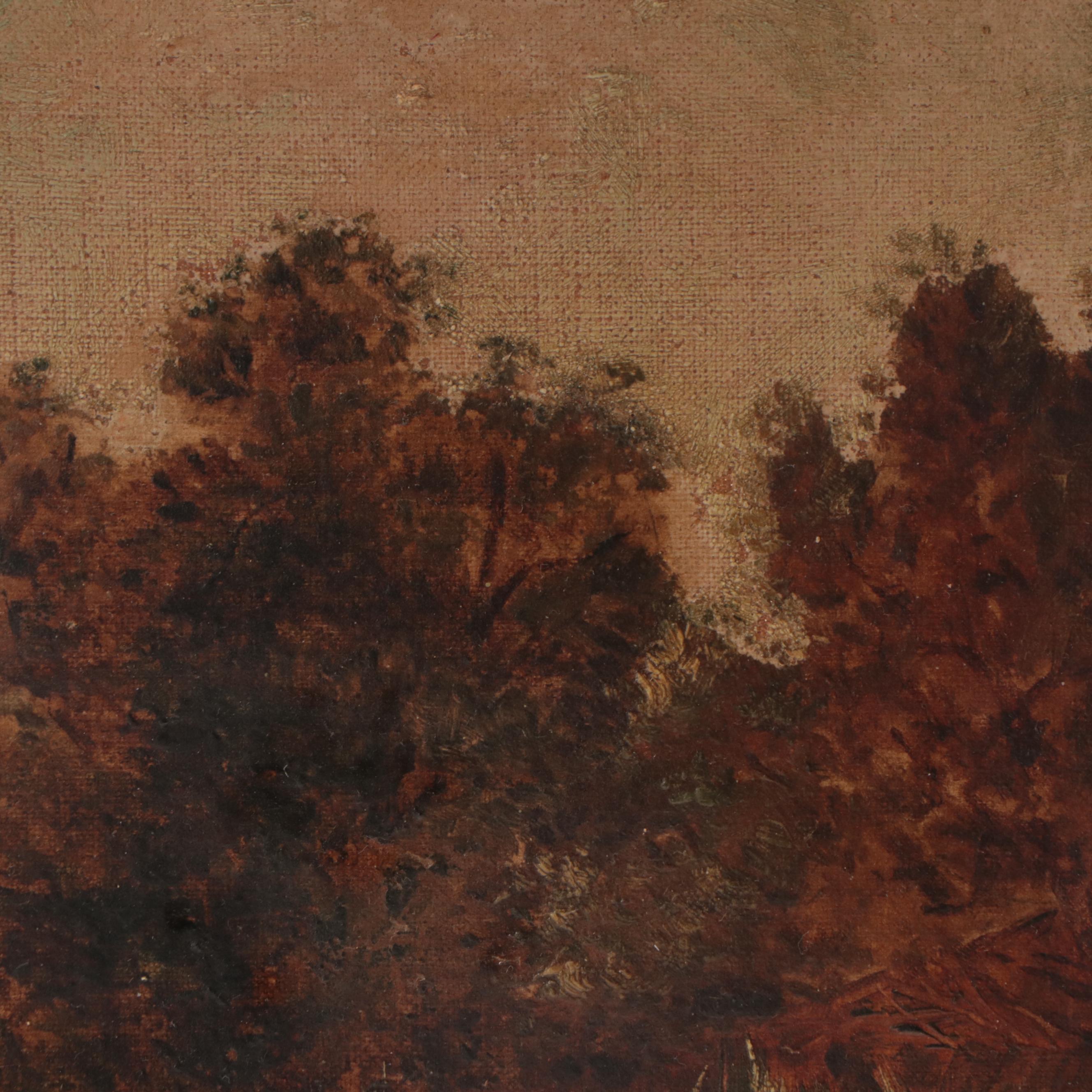 Lake Landscape Oil Painting, 19th Century