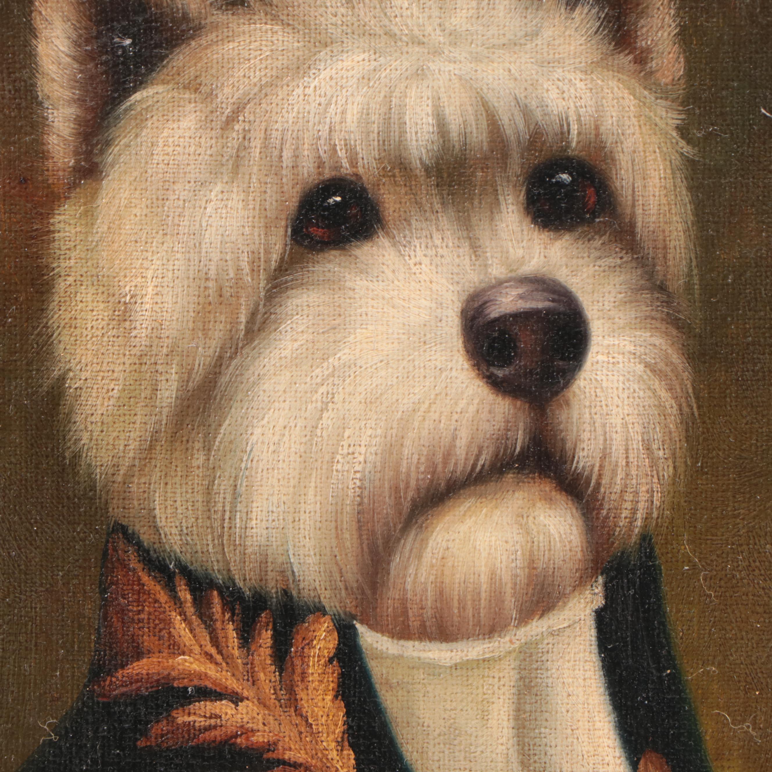 Anthropomorphic Dog Oil Painting After Thierry Poncelet "The Officer's Mess"