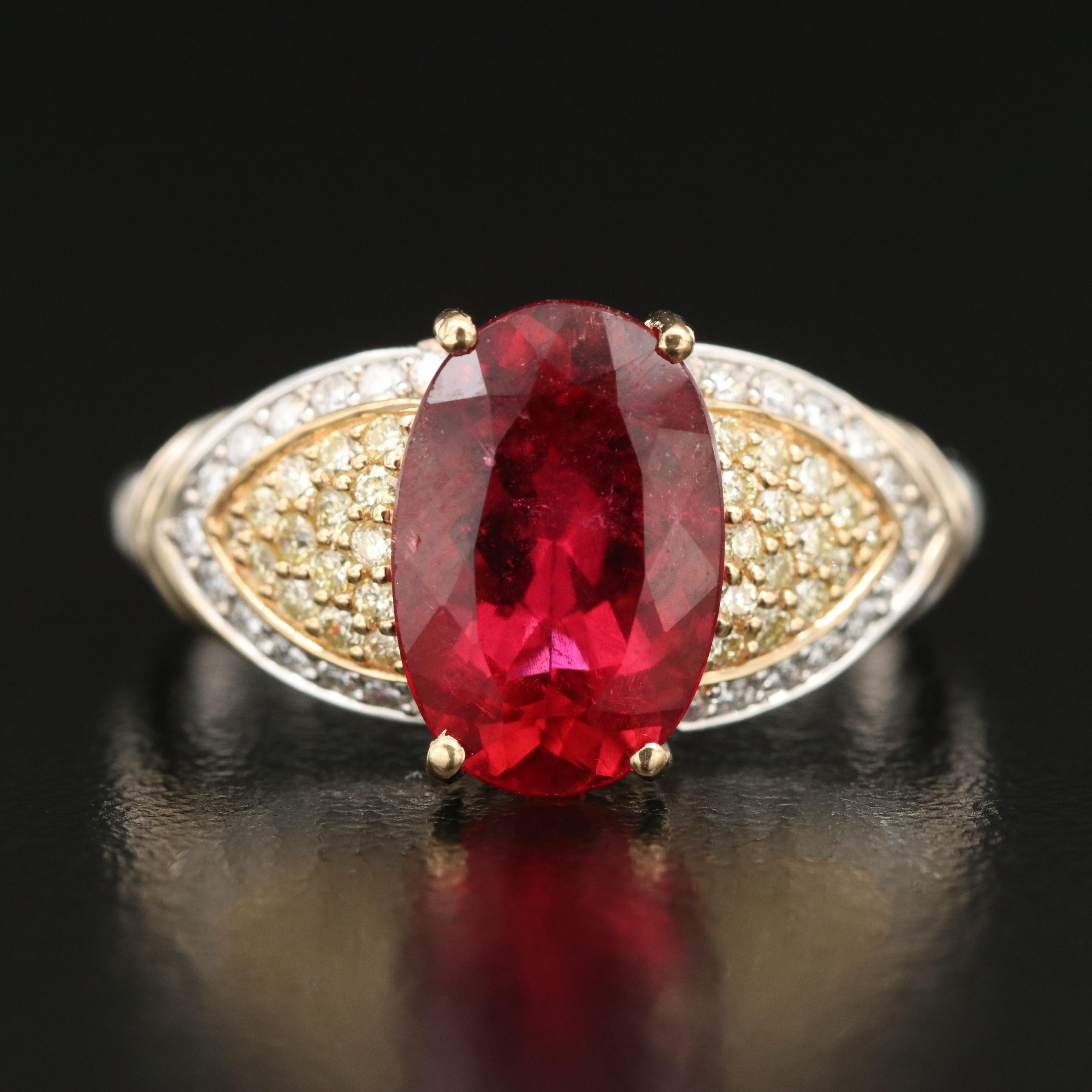 18K 3.60 CT Rubellite and Diamond Ring with GIA Report