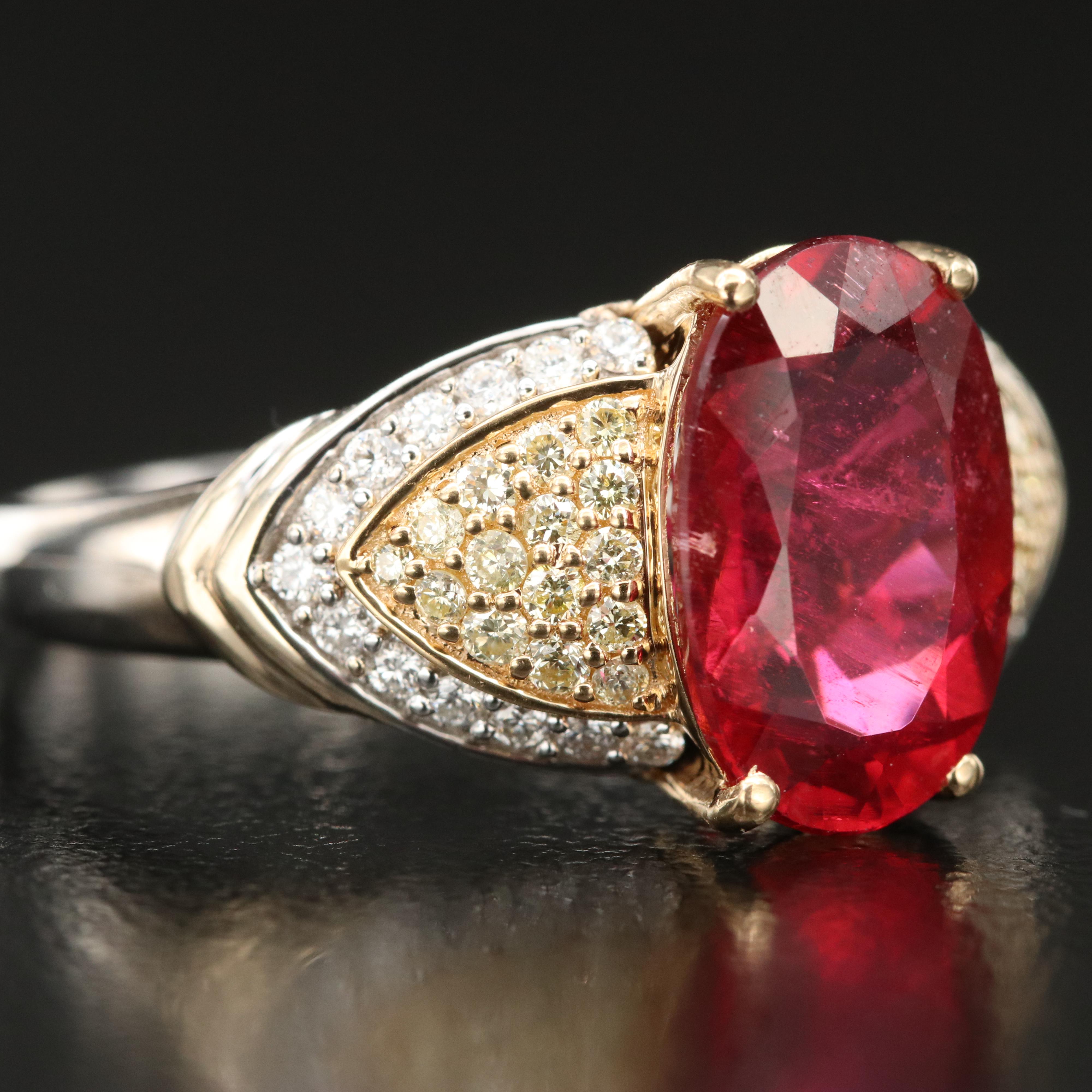 18K 3.60 CT Rubellite and Diamond Ring with GIA Report