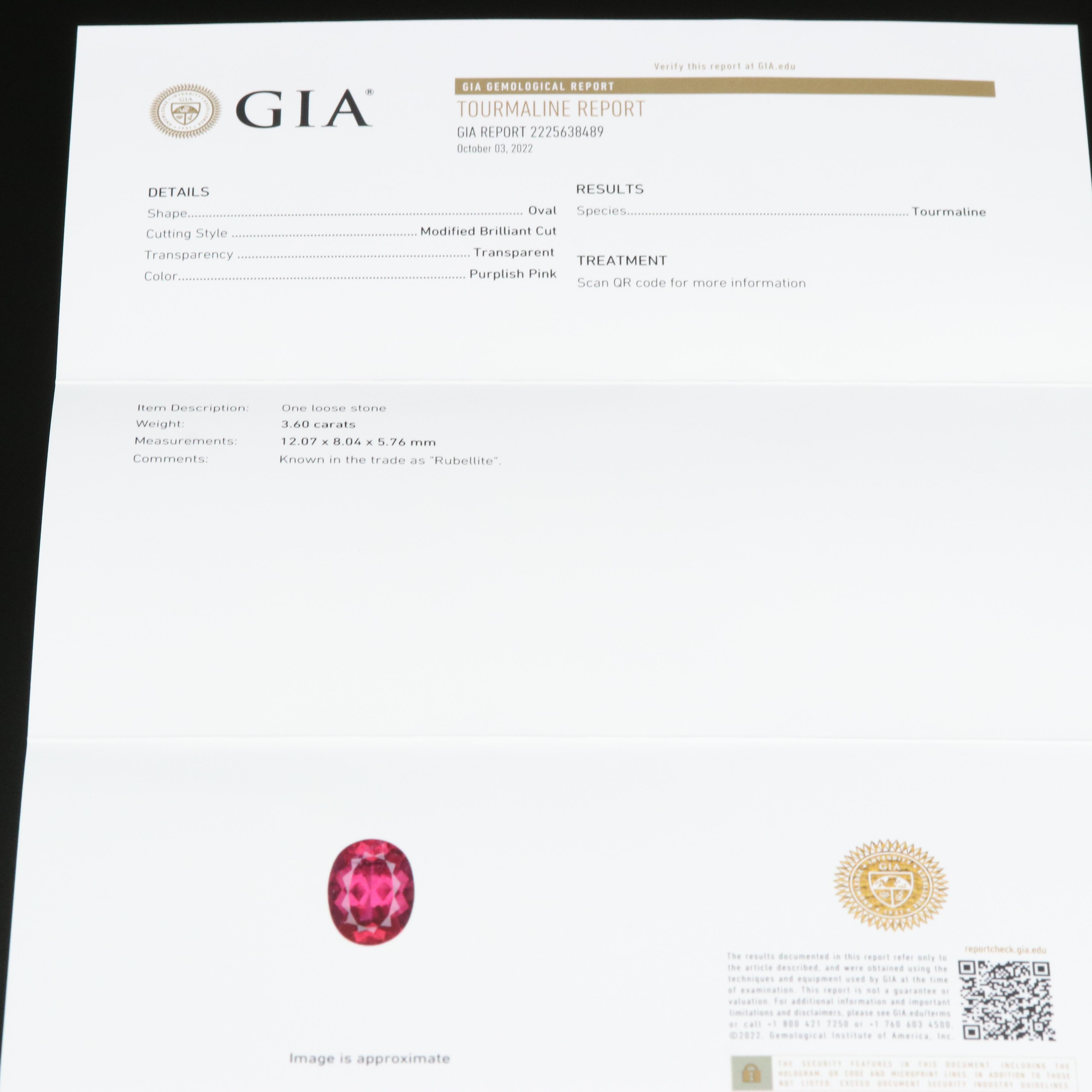 18K 3.60 CT Rubellite and Diamond Ring with GIA Report