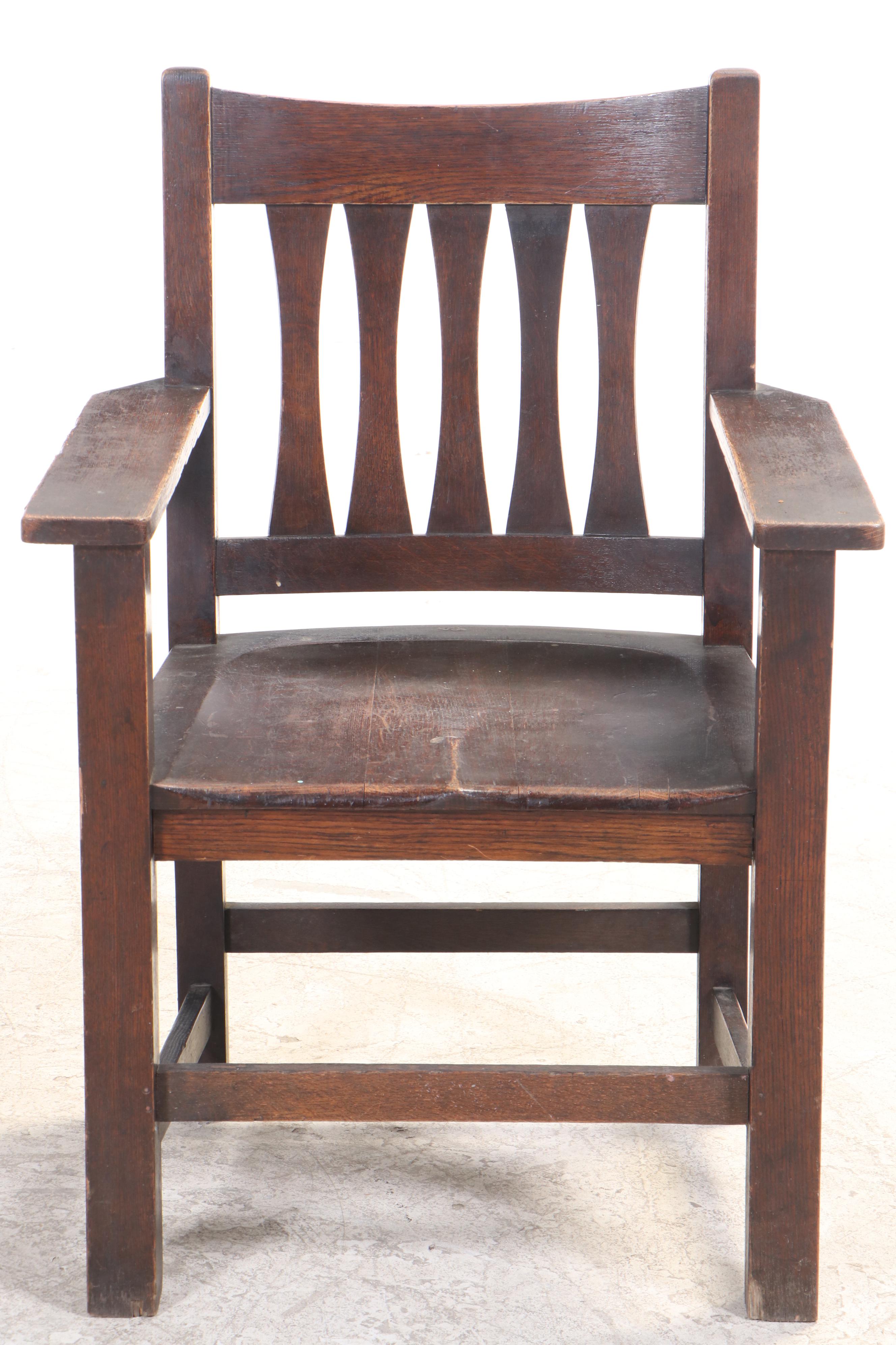 Six Paine Furniture Co. Arts and Crafts Oak Armchairs, Early 20th Century