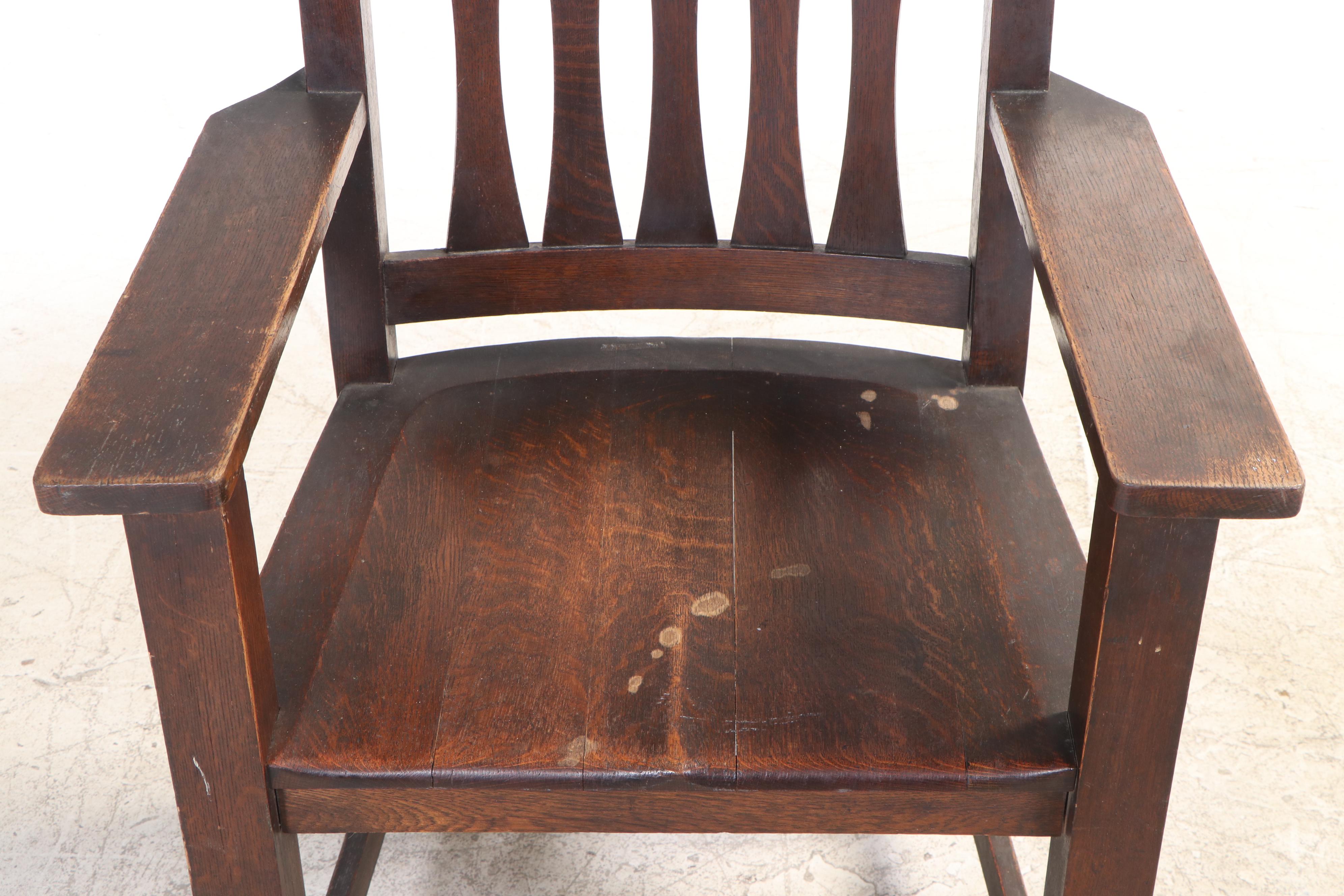 Six Paine Furniture Co. Arts and Crafts Oak Armchairs, Early 20th Century